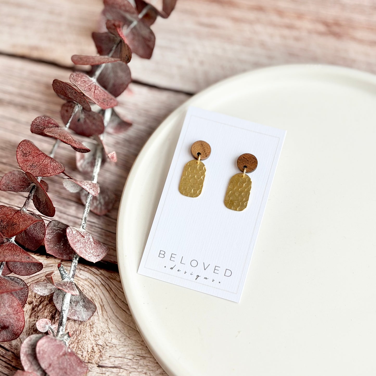 Hammered Brass Oval Stud Earrings