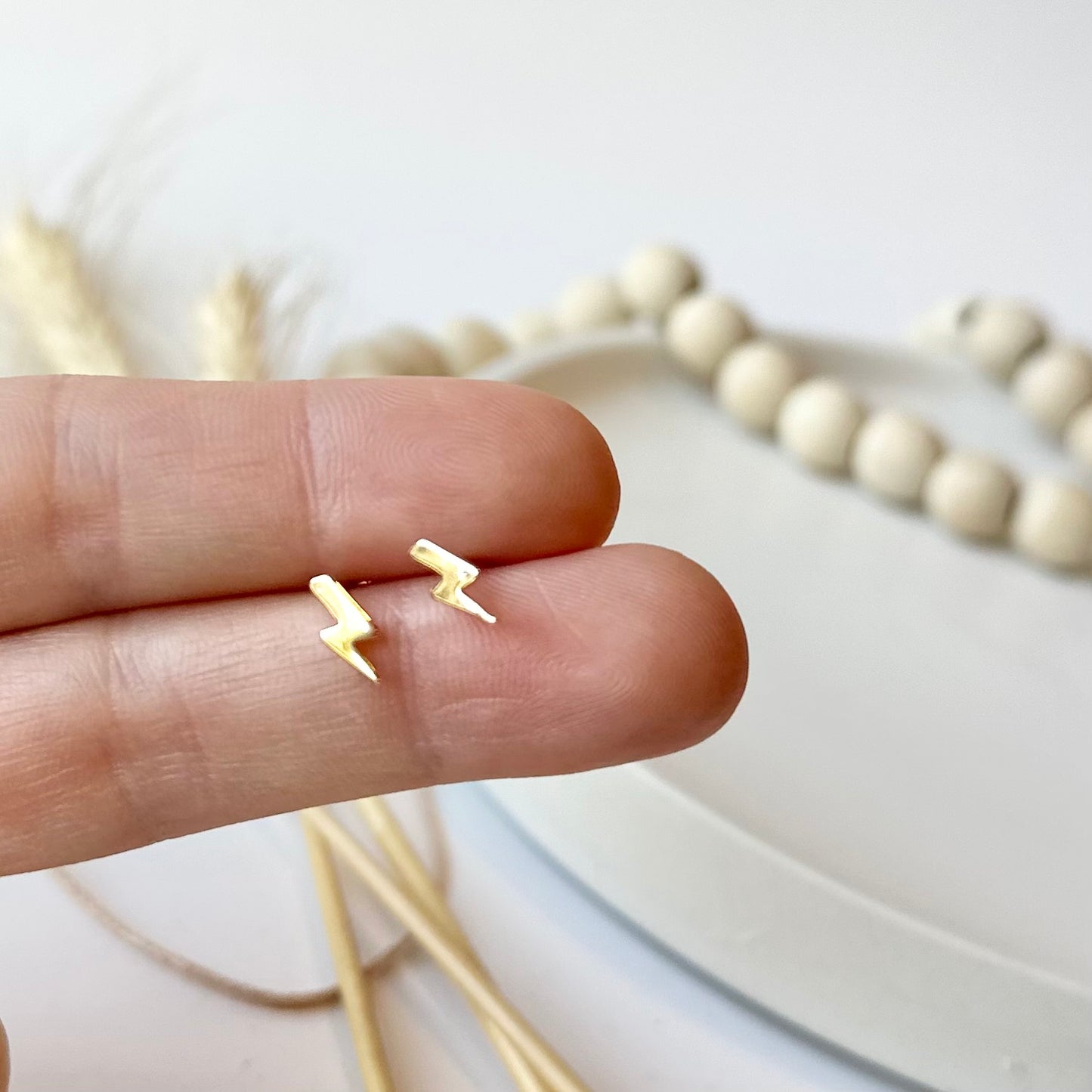 Lightning Stud Earrings | Brushed Gold