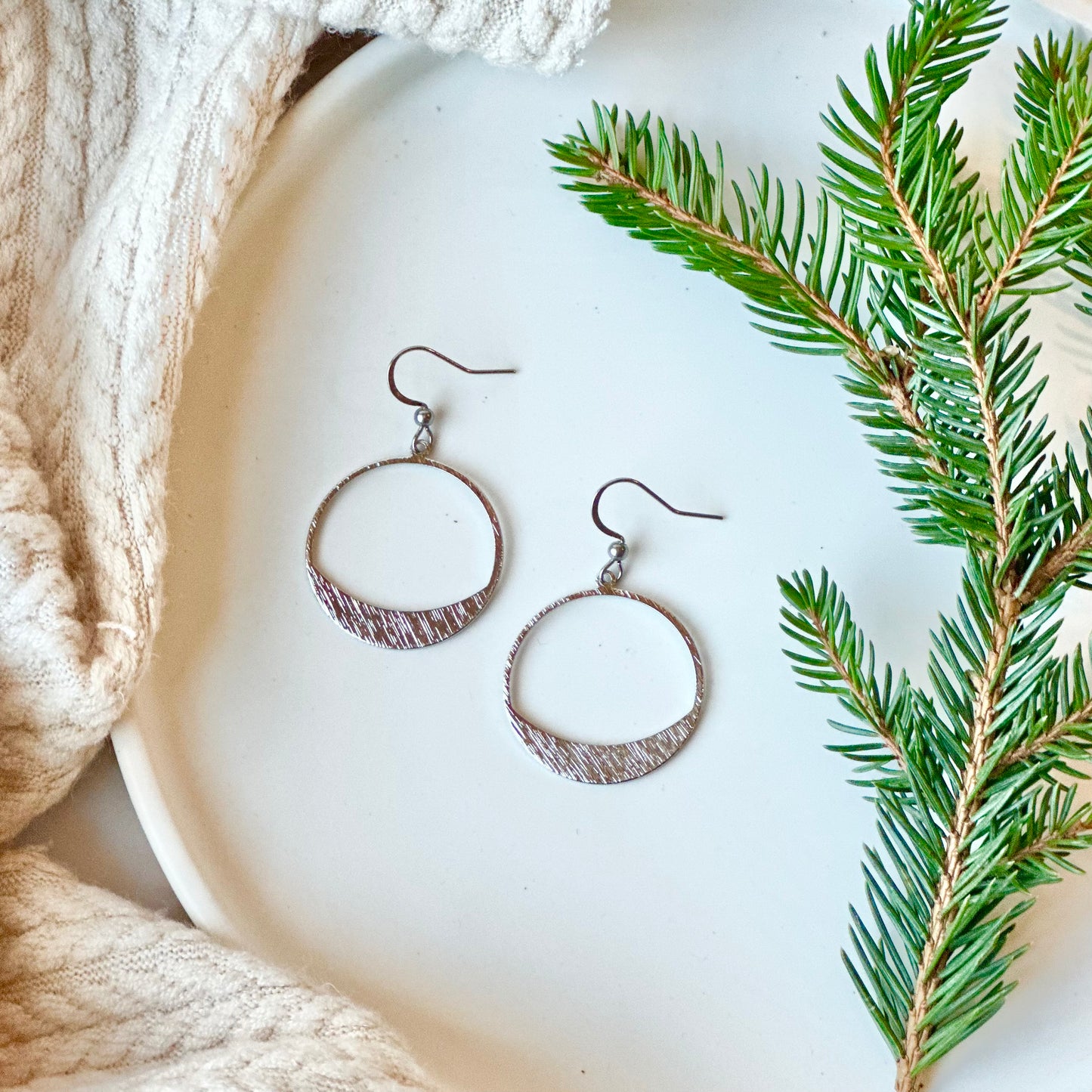 Brushed Hoop Earrings | Large Rhodium
