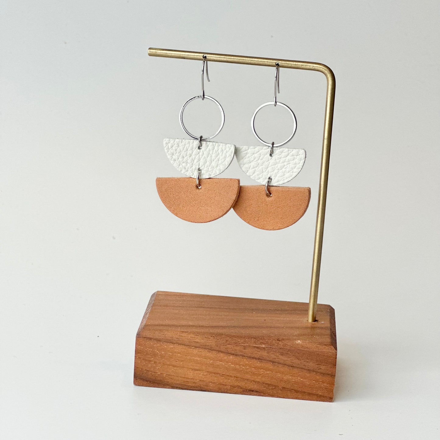 Leather Half Circle + Hoop Earrings | Natural + Cream