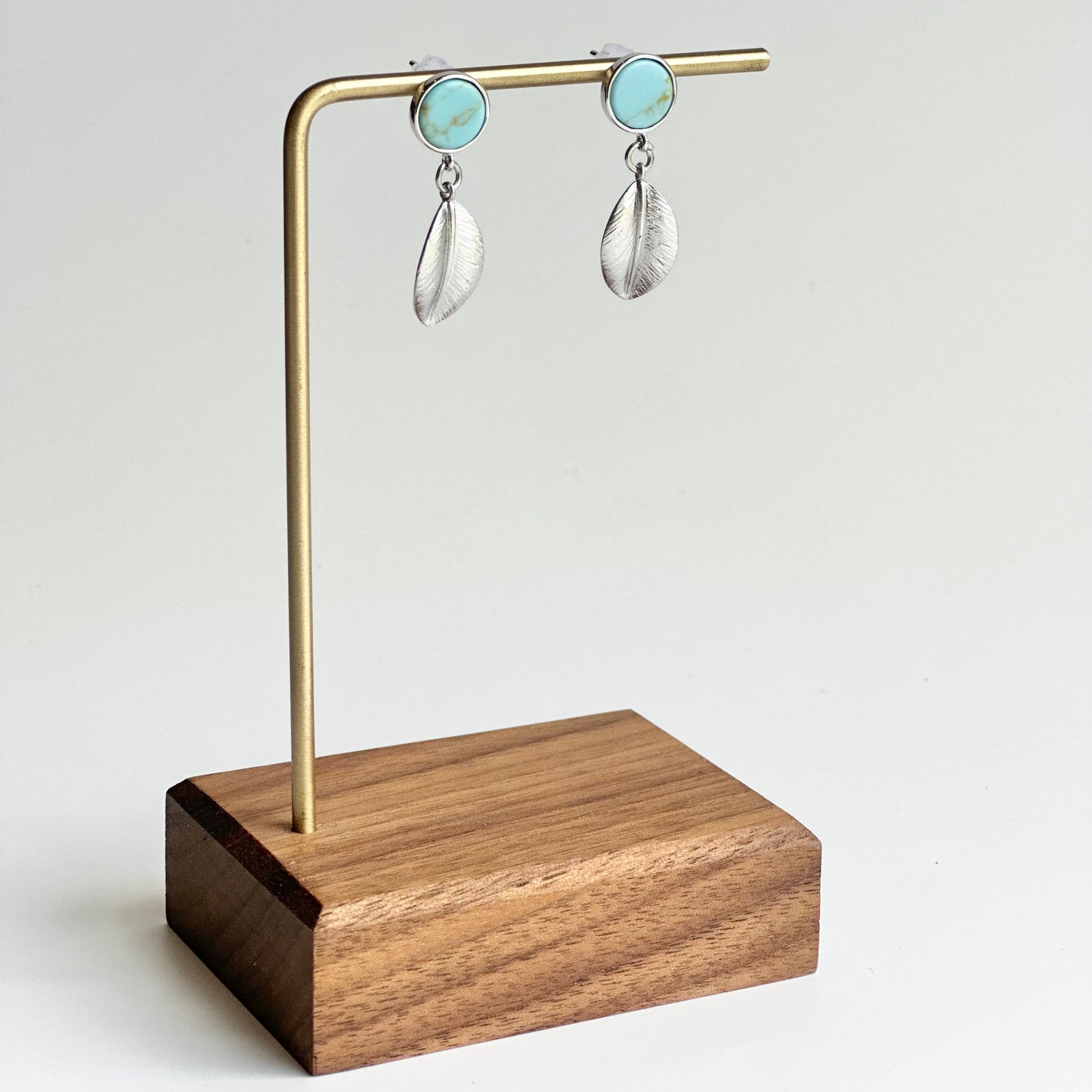 Turquoise Howlite Stud + Leaf Earrings | Rhodium