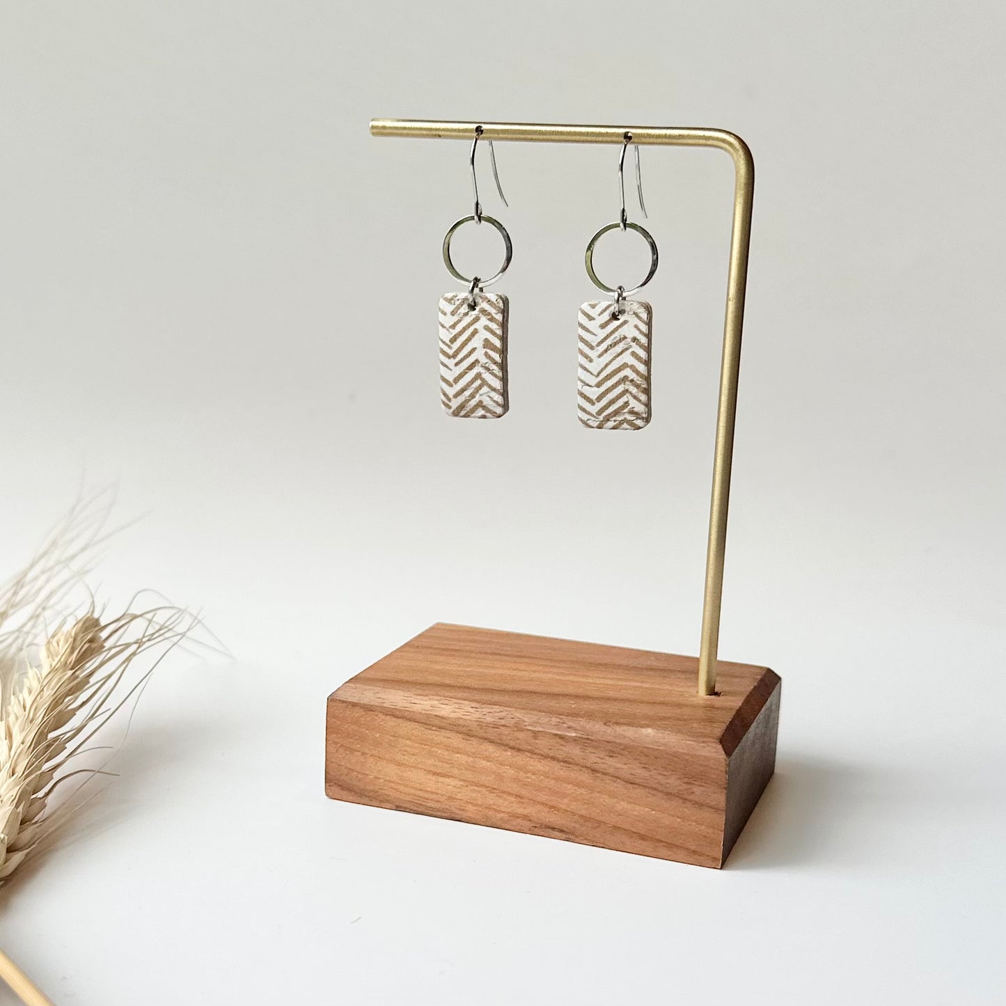 Golden Chevron Cork Leather + Hoop Earrings