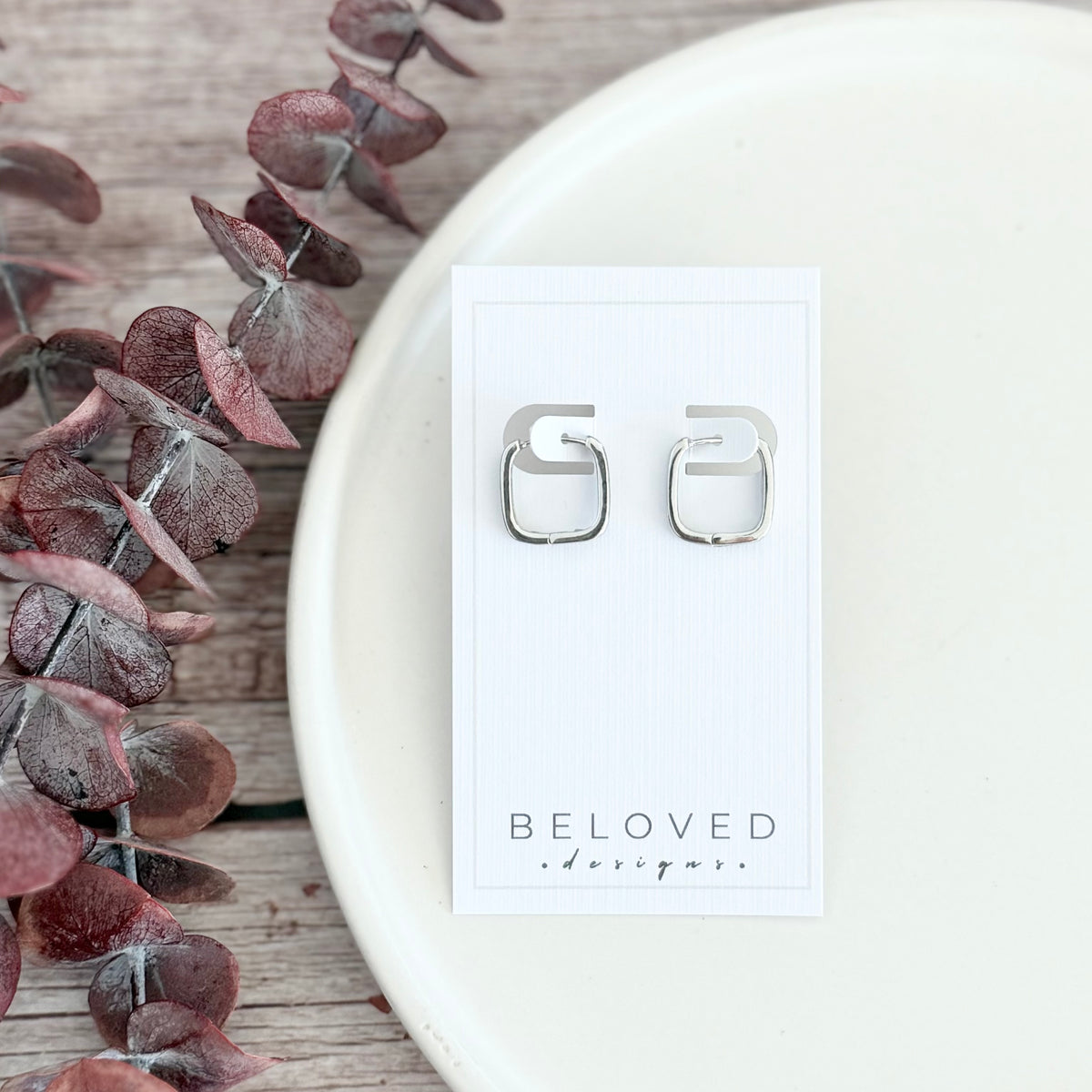 Square Huggies | Rhodium