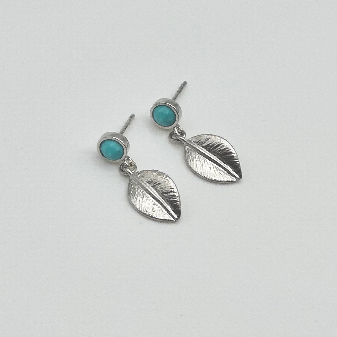 Turquoise Howlite Stud + Leaf Earrings | Petite Rhodium