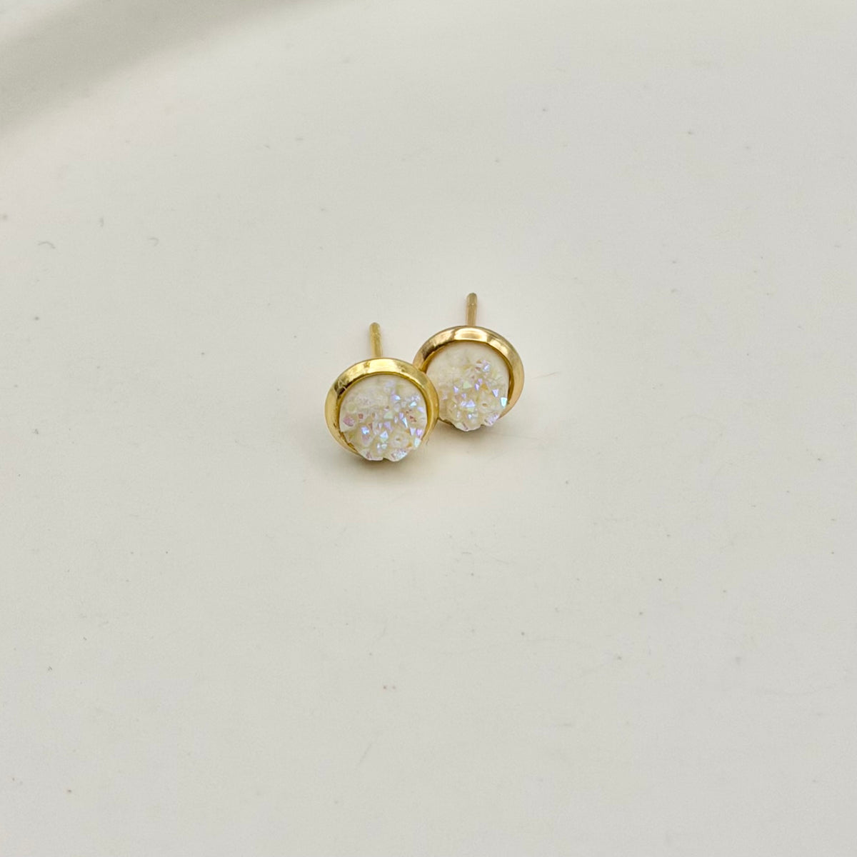 White Sparkle Stud Earrings | 6mm Gold