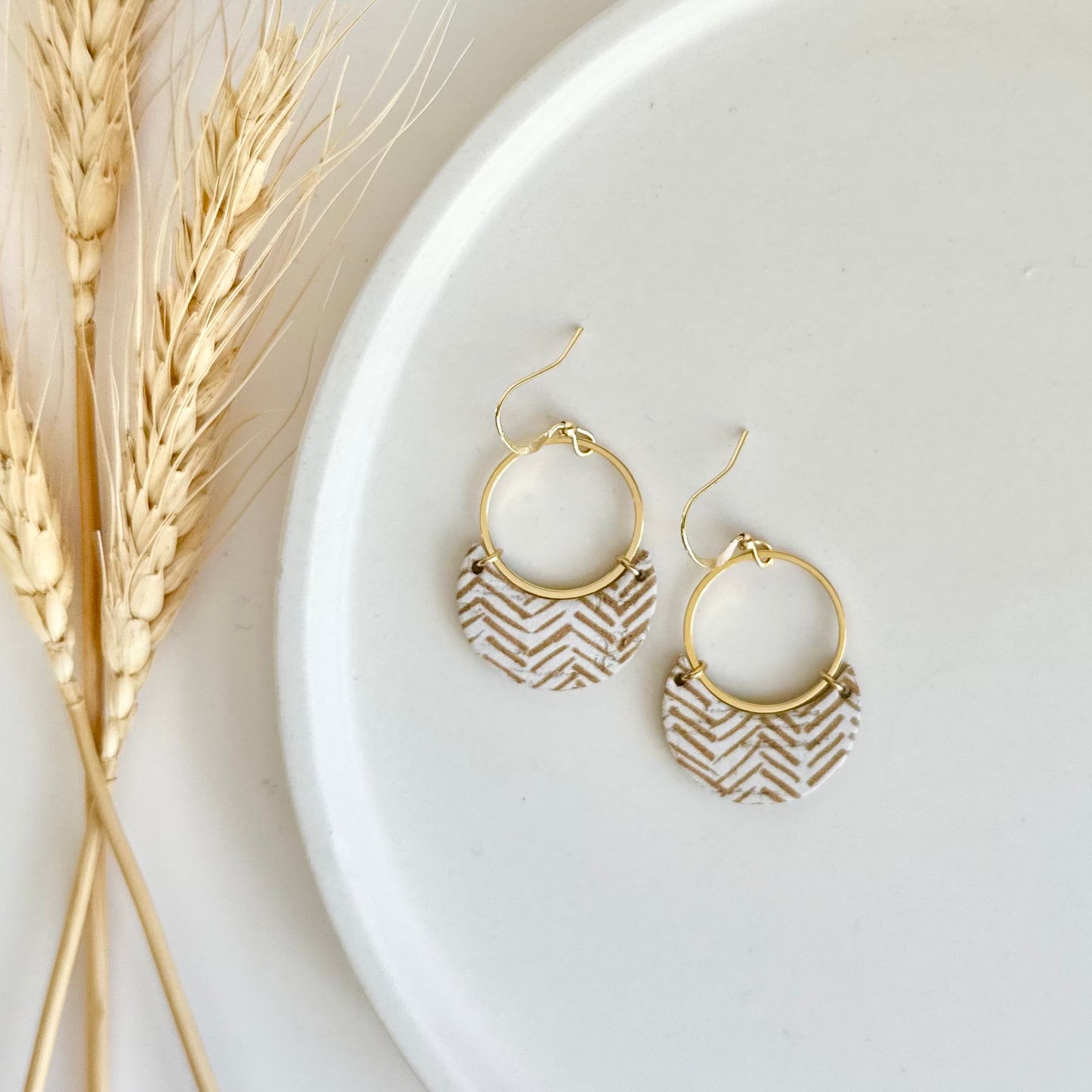 Golden Chevron Leather Crescent + Hoop Earrings