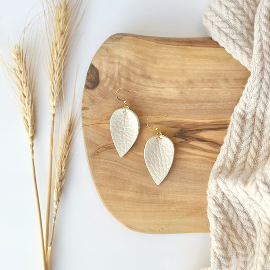 Almond Leather Folded Leaf Earrings - Small