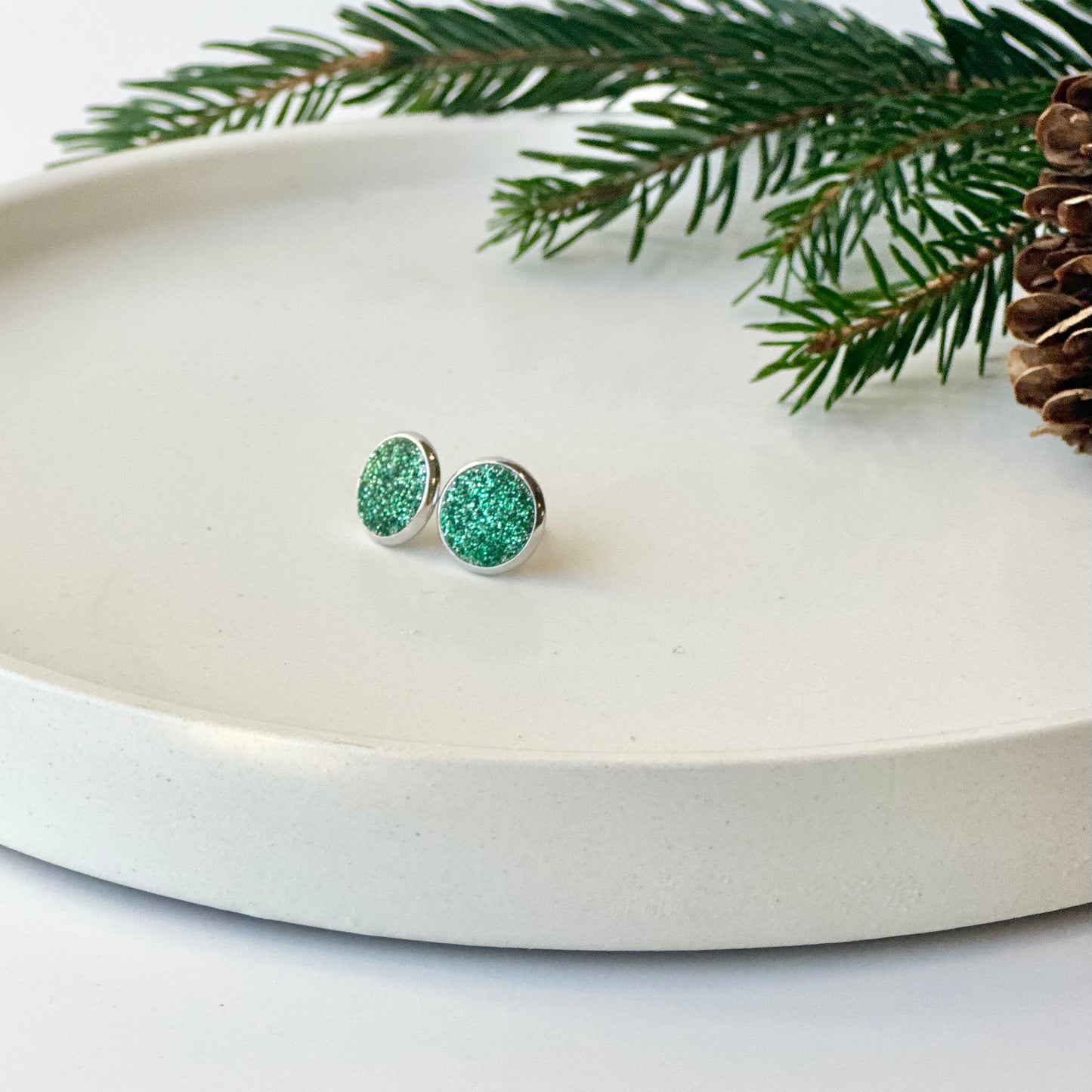 Holiday Sparkle Textured Leather Stud Earrings