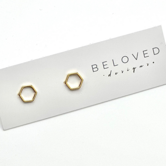 Hexagon Stud Earrings | Gold