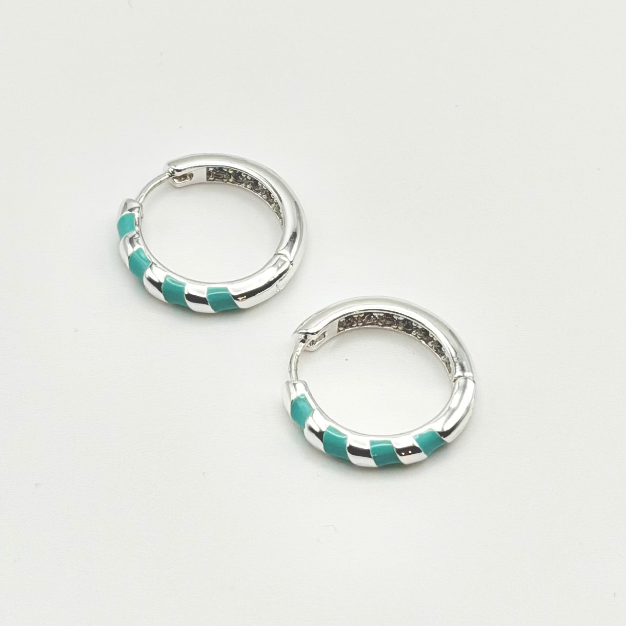 Turquoise Stripe Huggies | Rhodium
