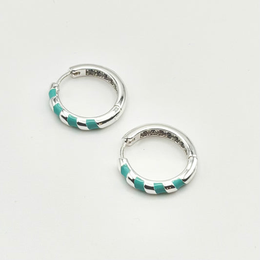 Turquoise Stripe Huggies | Rhodium