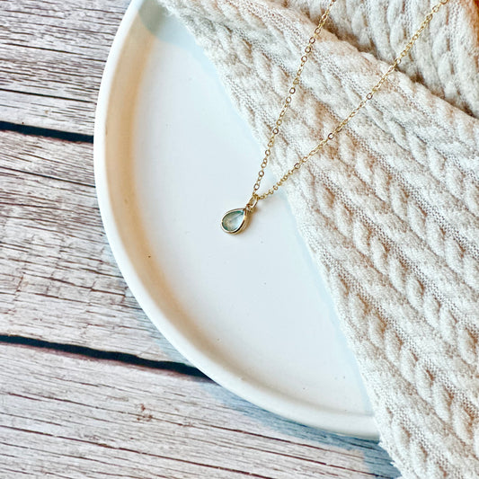 Ocean Blue Teardrop Gold Necklace