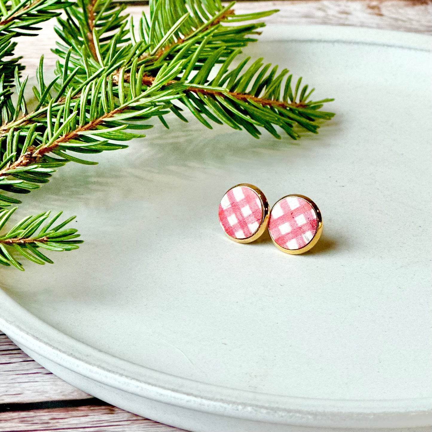 Farmhouse Plaid Leather Stud Earrings