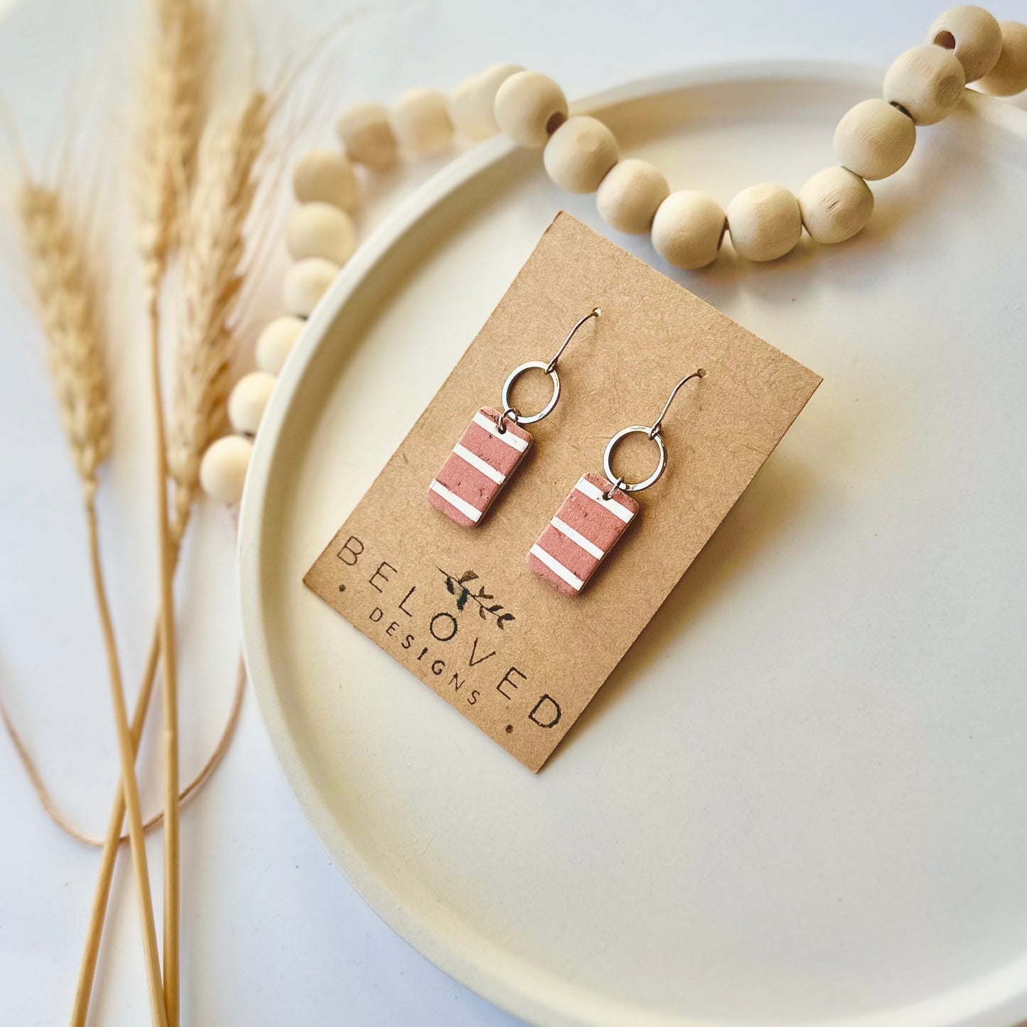 Terracotta Stripes Cork Leather + Hoop Earrings