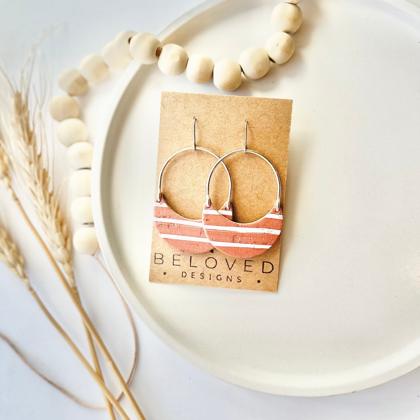 Terracotta Stripe Cork Leather + Arch Earrings