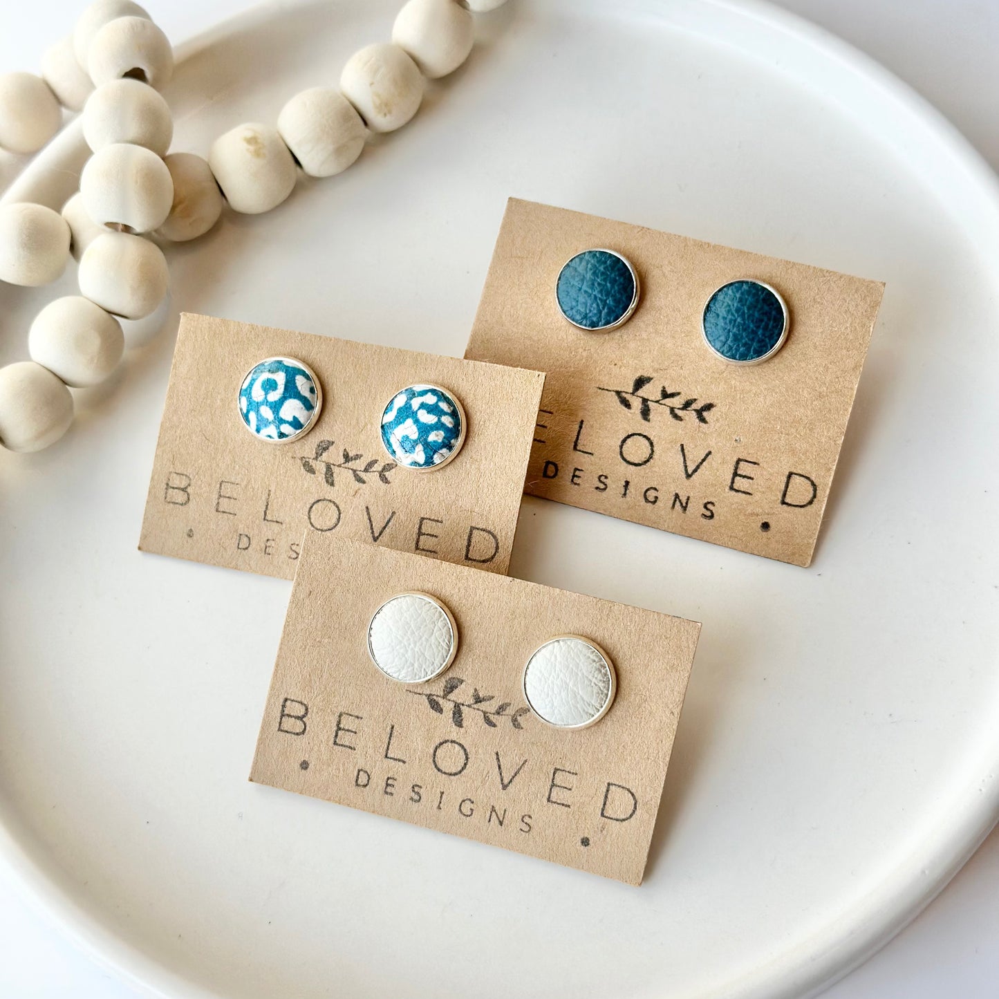 Teal Leather Stud Collection - 12mm