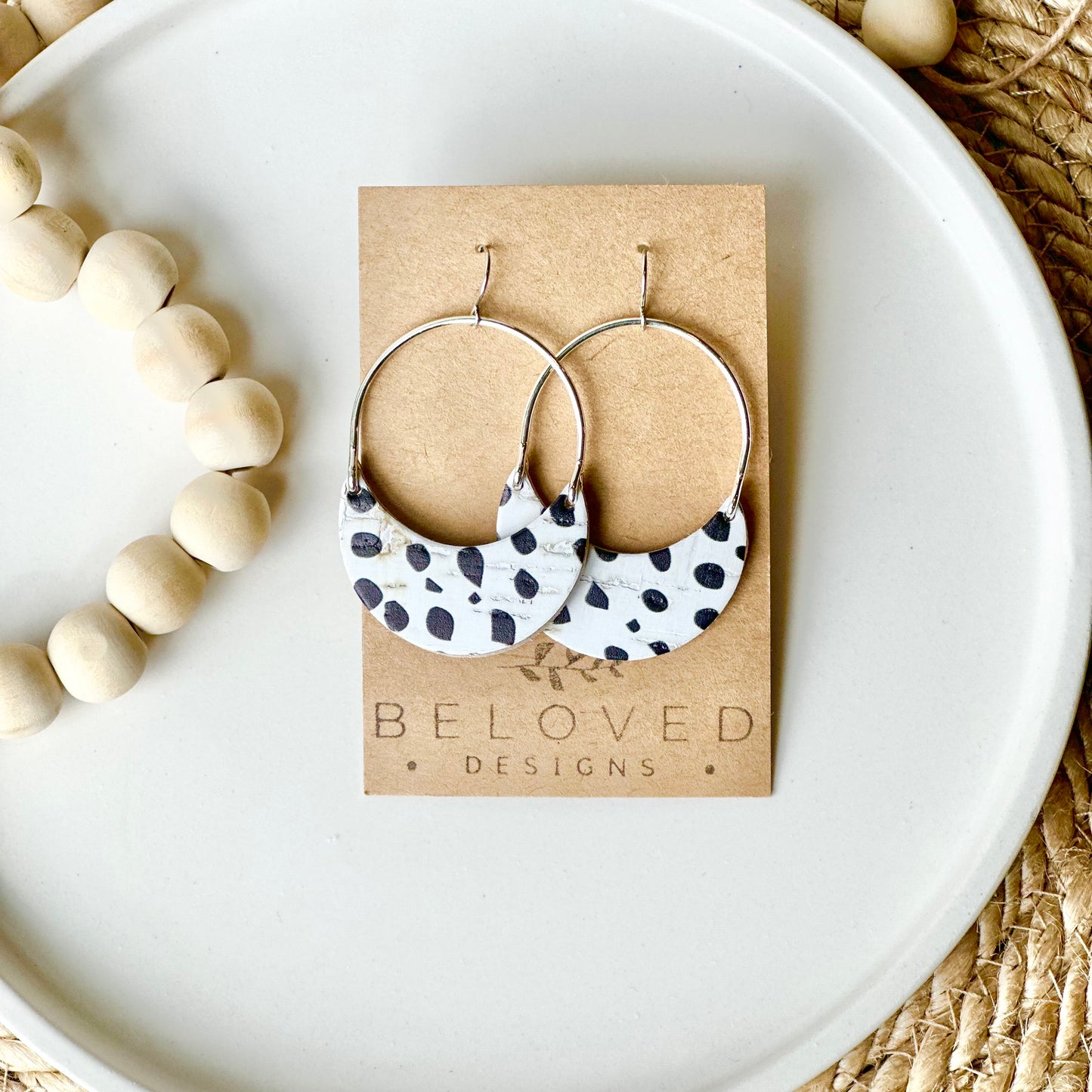 Dalmatian Cork Leather + Arch Earrings