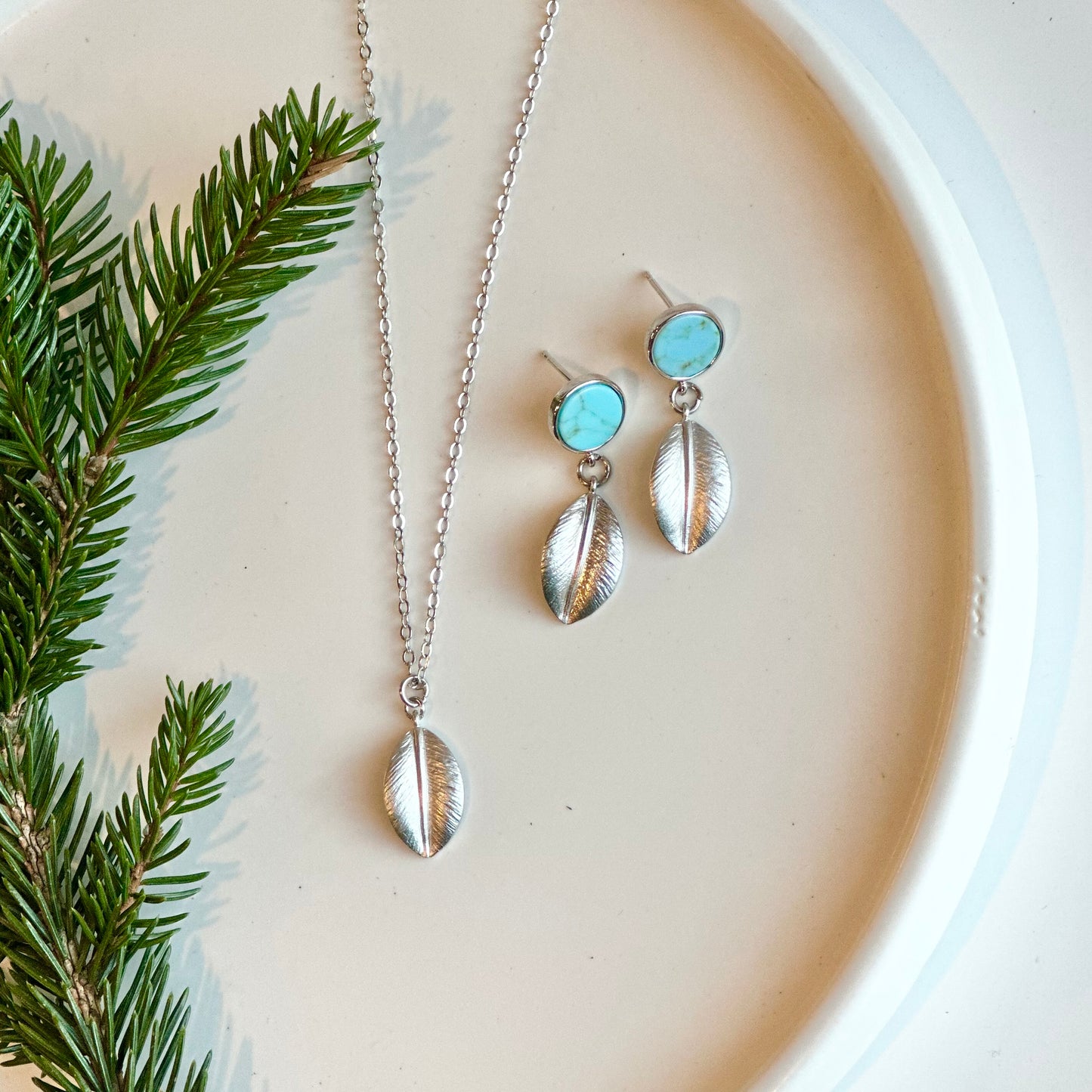 Rhodium Turquoise Leaf Set