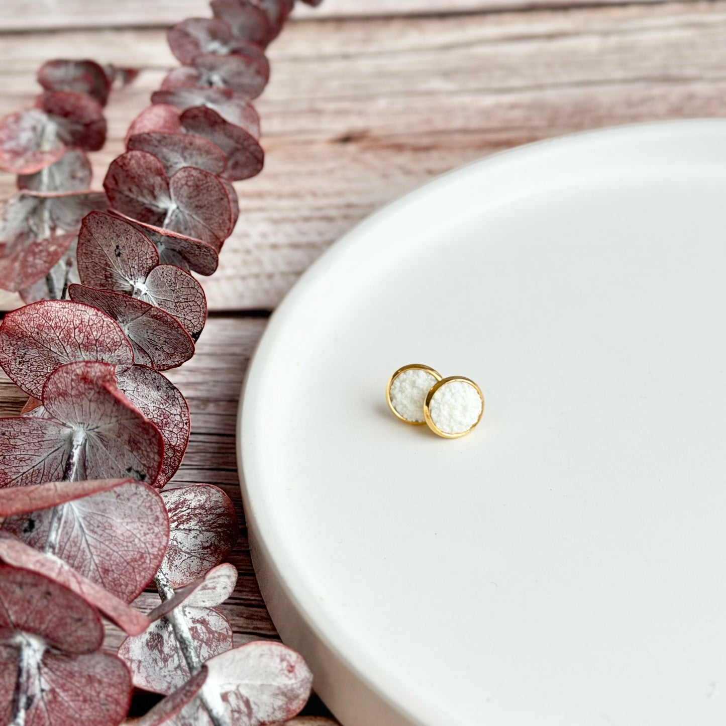 White Sparkle Stud Earrings | 12mm Gold