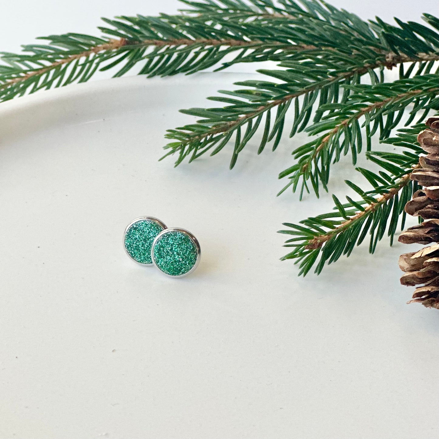 Holiday Sparkle Textured Leather Stud Earrings