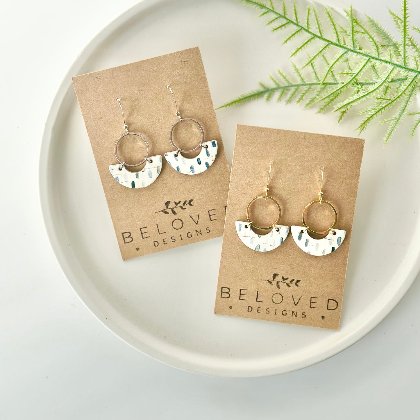 Raindrop Cork Leather Crescent + Hoop Earrings