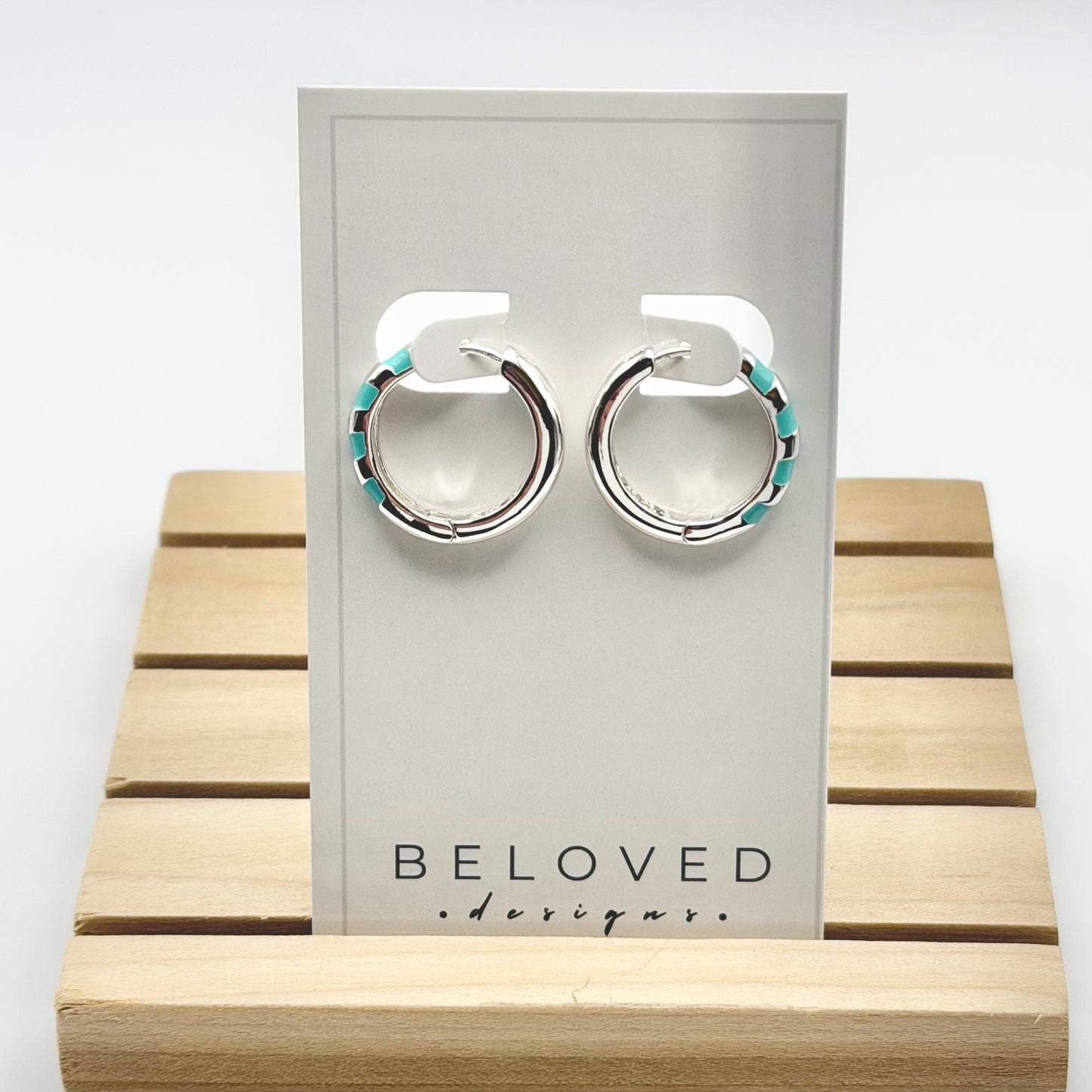 Turquoise Stripe Huggies | Rhodium