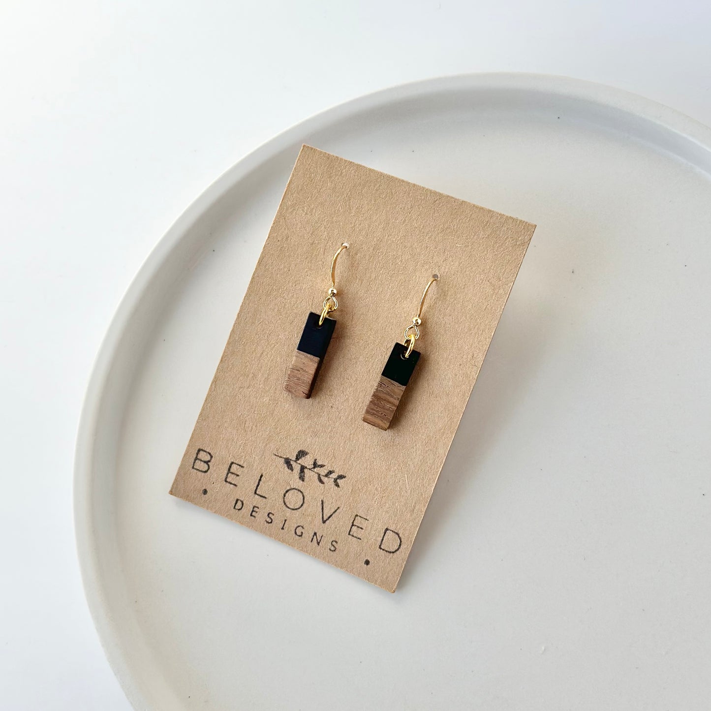 Resin + Wood Short Bar Earrings