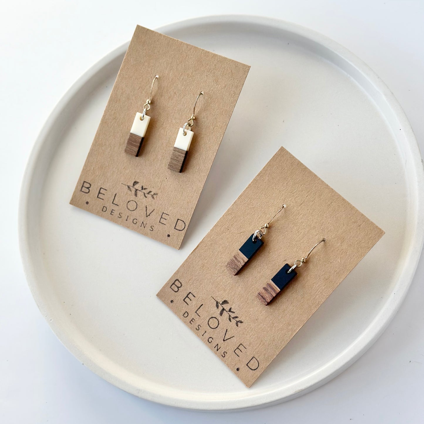 Resin + Wood Short Bar Earrings