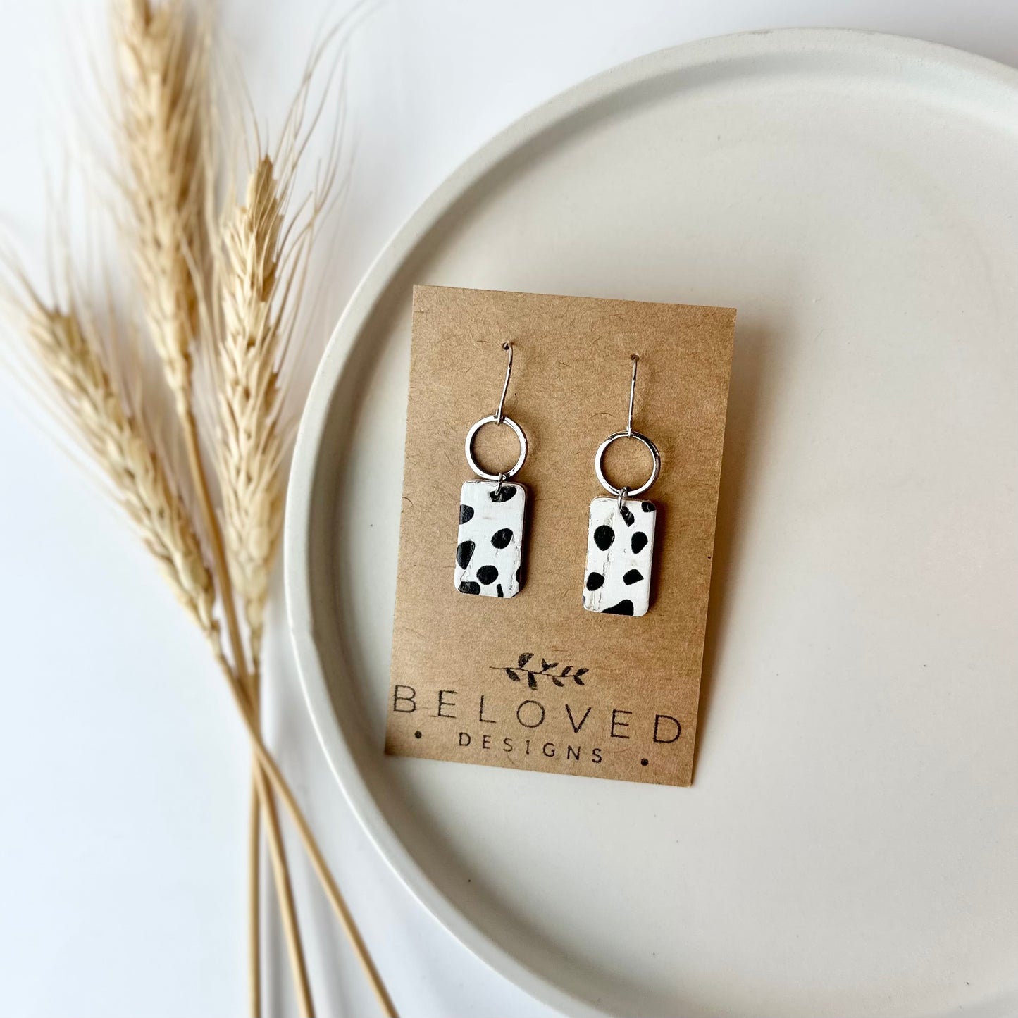 Dalmatian Cork Leather + Hoop Earrings