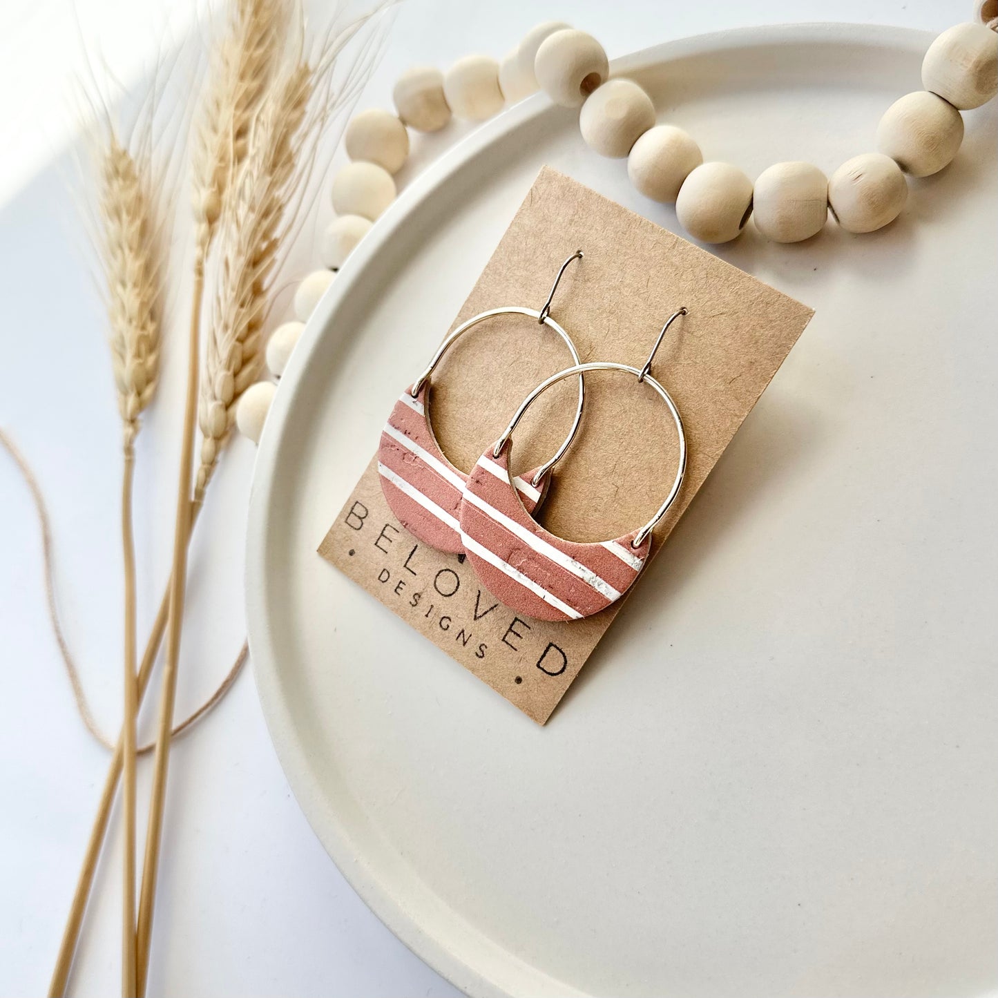 Terracotta Stripe Cork Leather + Arch Earrings