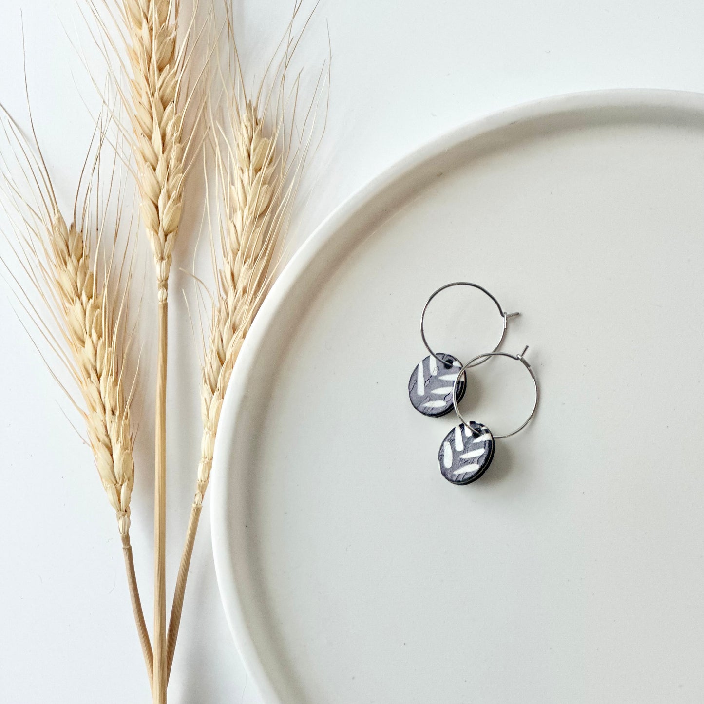 Black and White Chevron Cork Leather Circle + Hoop Earrings