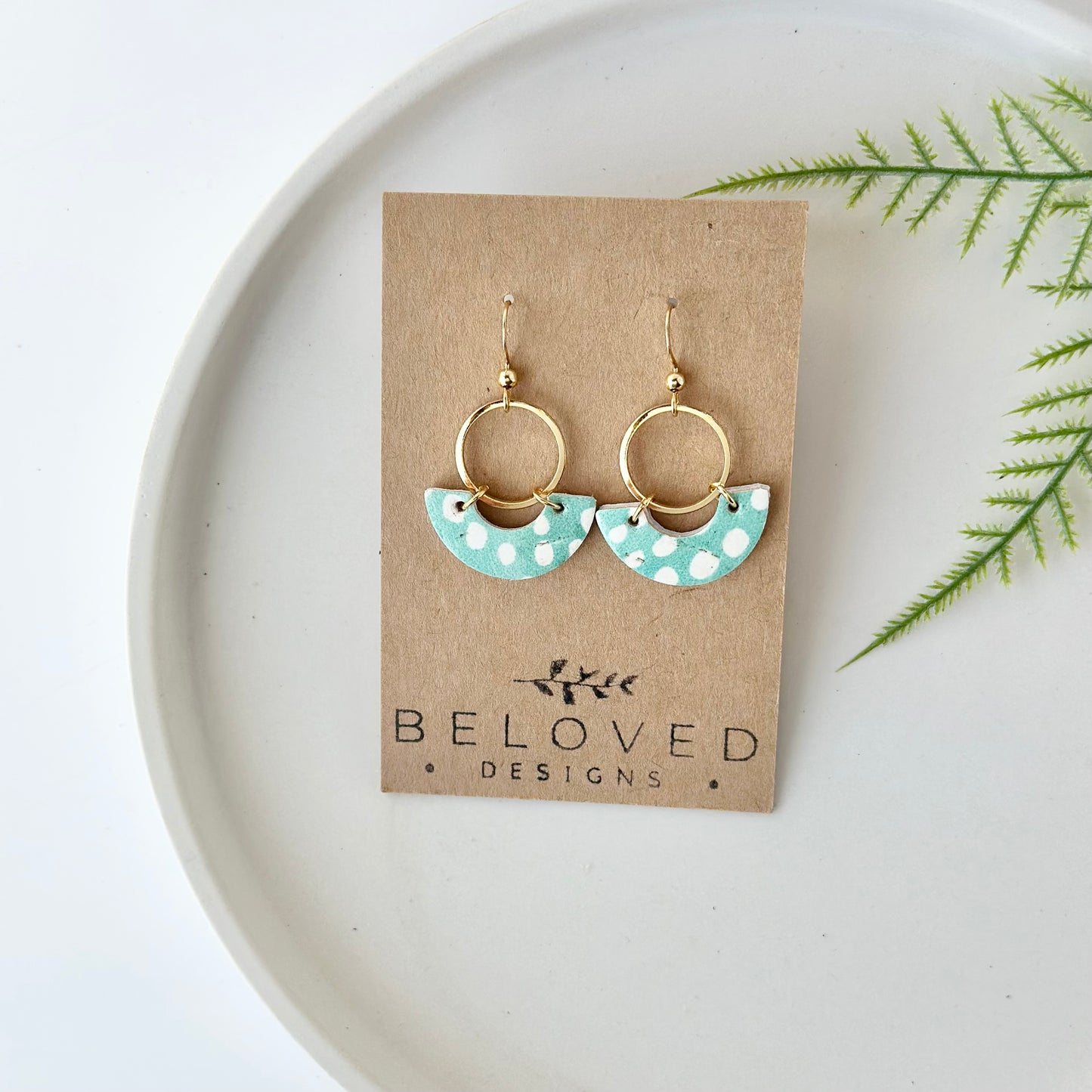 Mint Dots Cork Leather Hoop Earrings