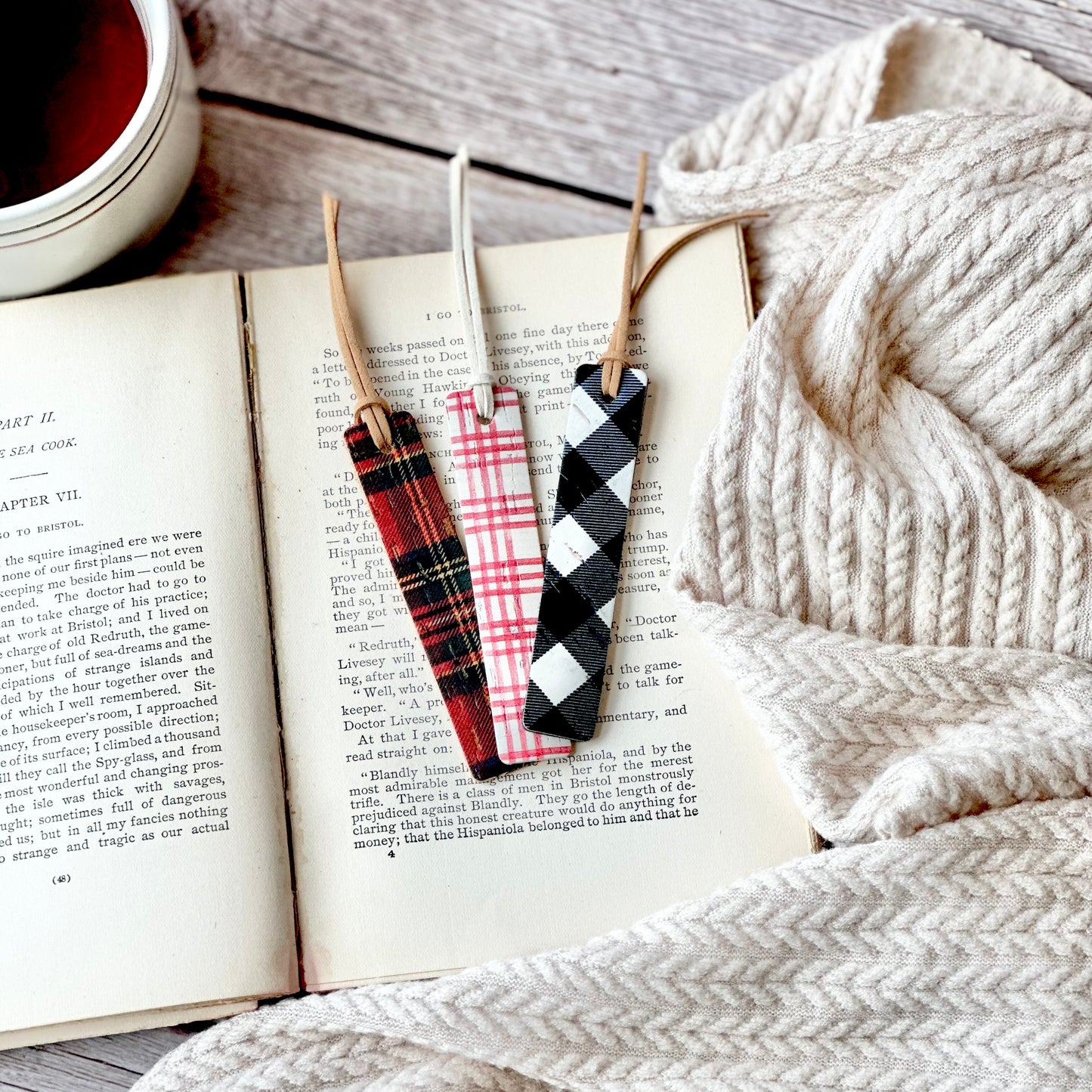 Leather Bookmark - Holiday Plaids