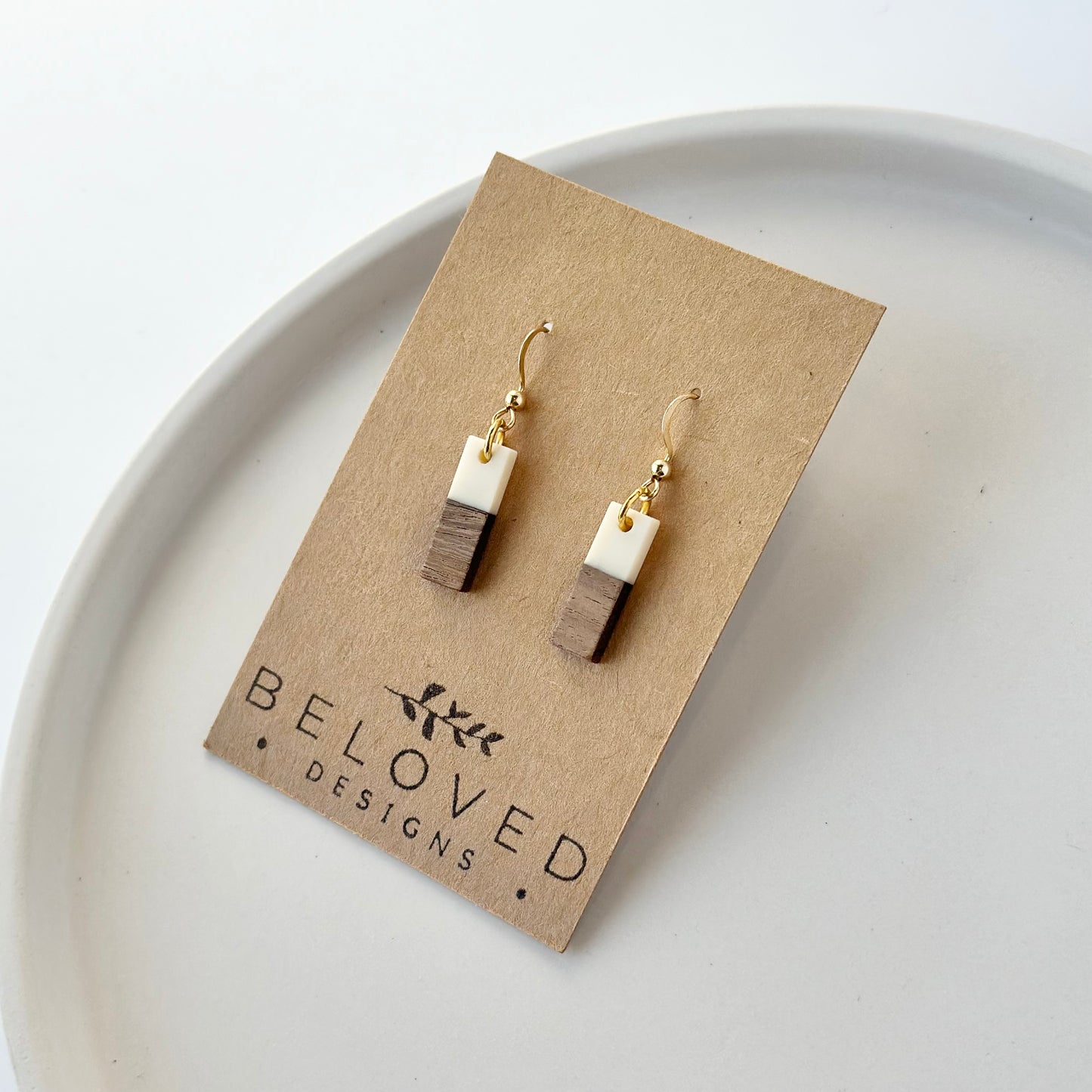 Resin + Wood Short Bar Earrings