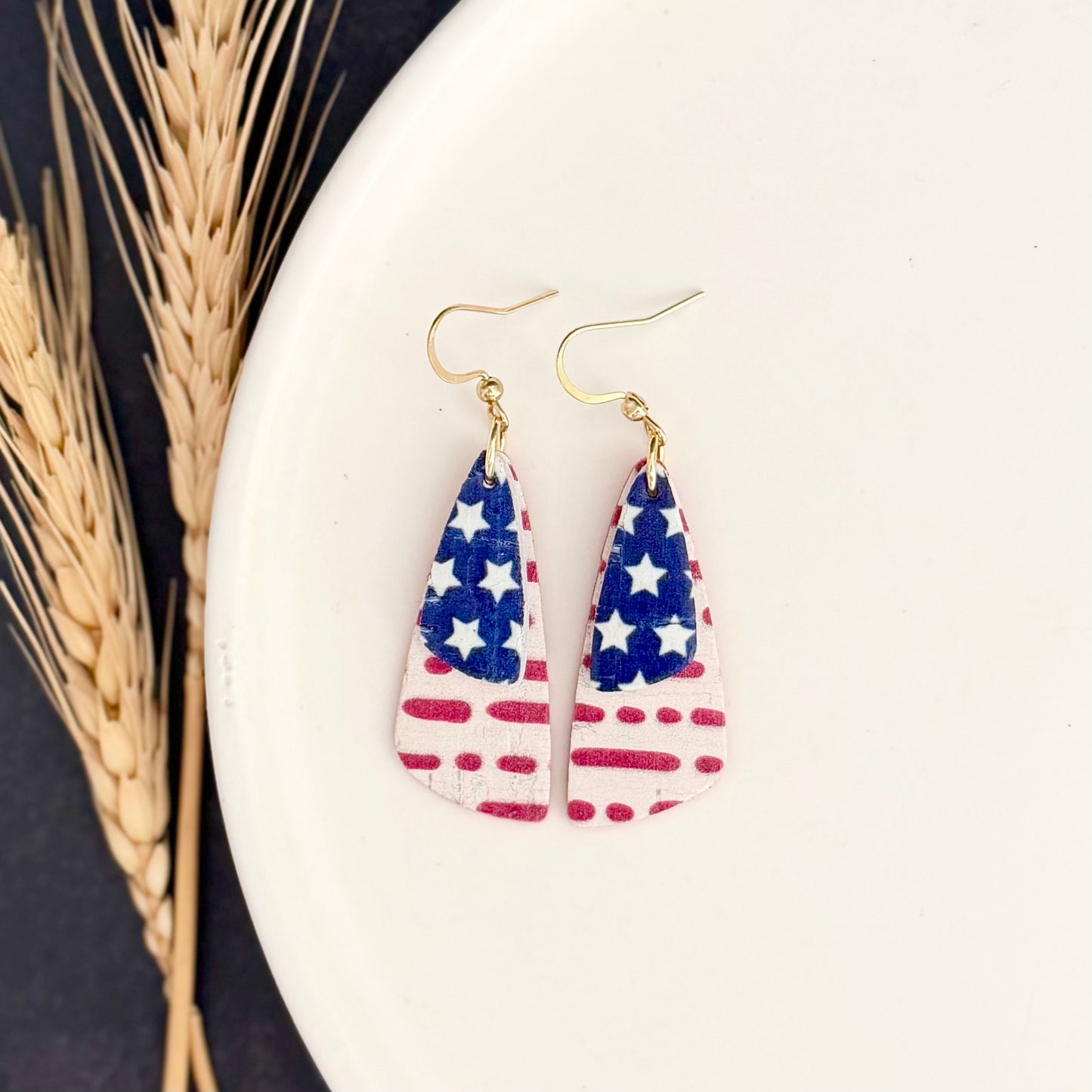 Cork Leather Double Drop Leaf Earrings | Stars + Dotted Stripes