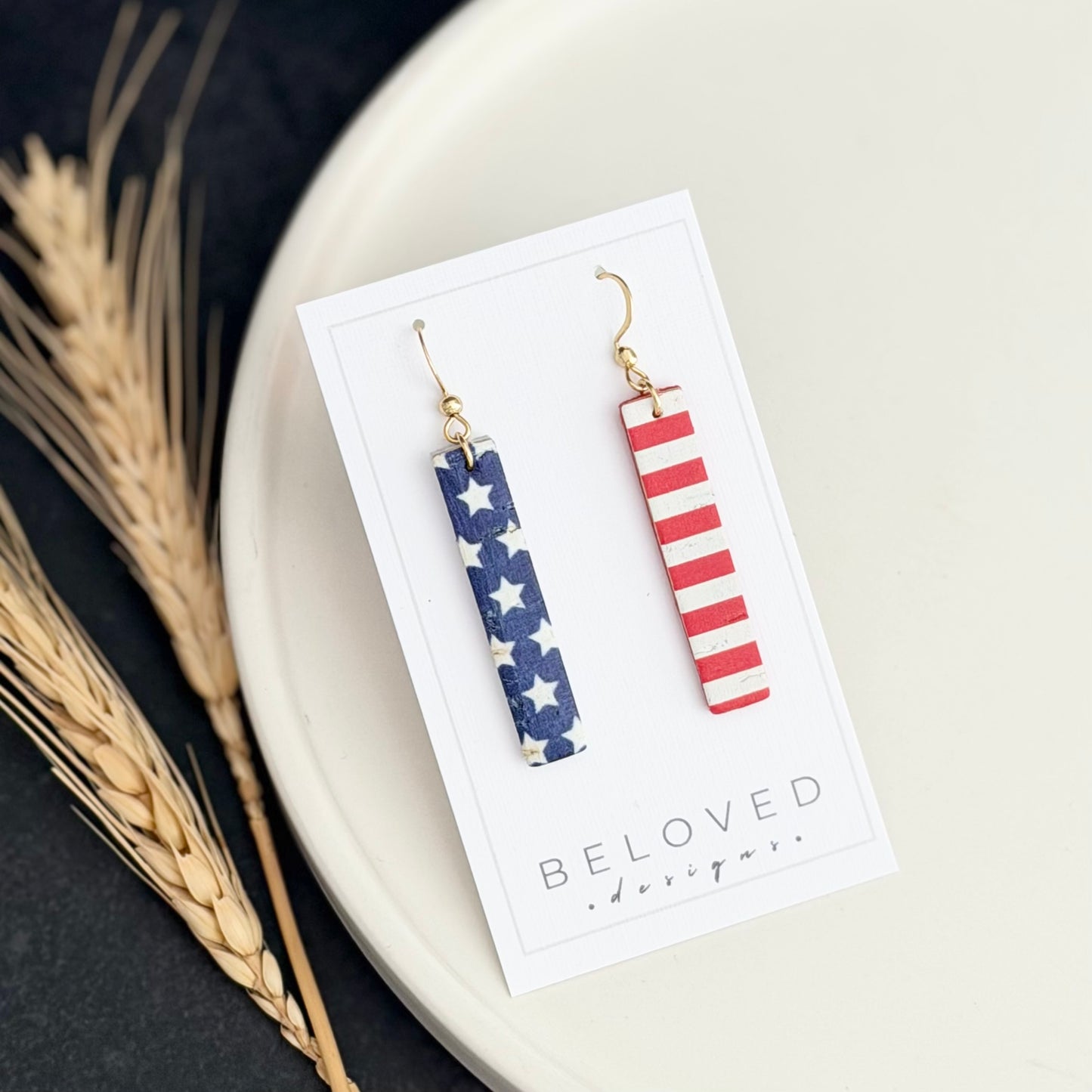 Cork Leather Bar Earrings | Stars + Stripes