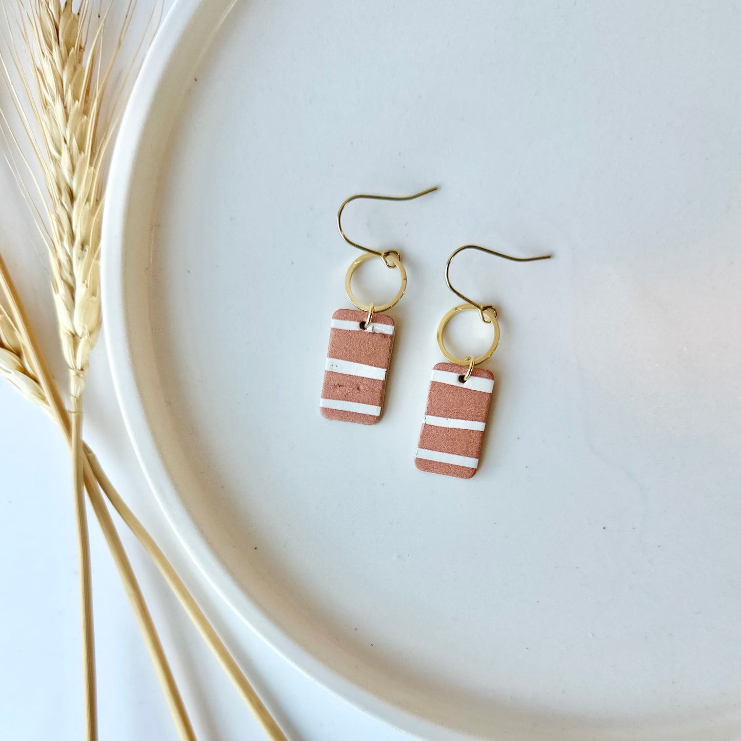 Terracotta Stripes Cork Leather + Hoop Earrings