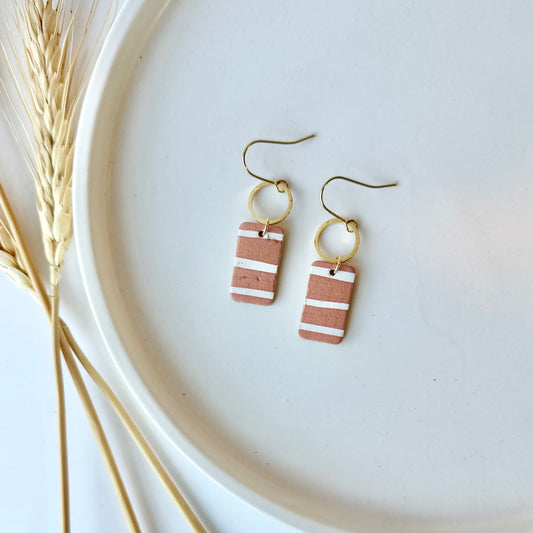 Terracotta Stripes Cork Leather + Hoop Earrings