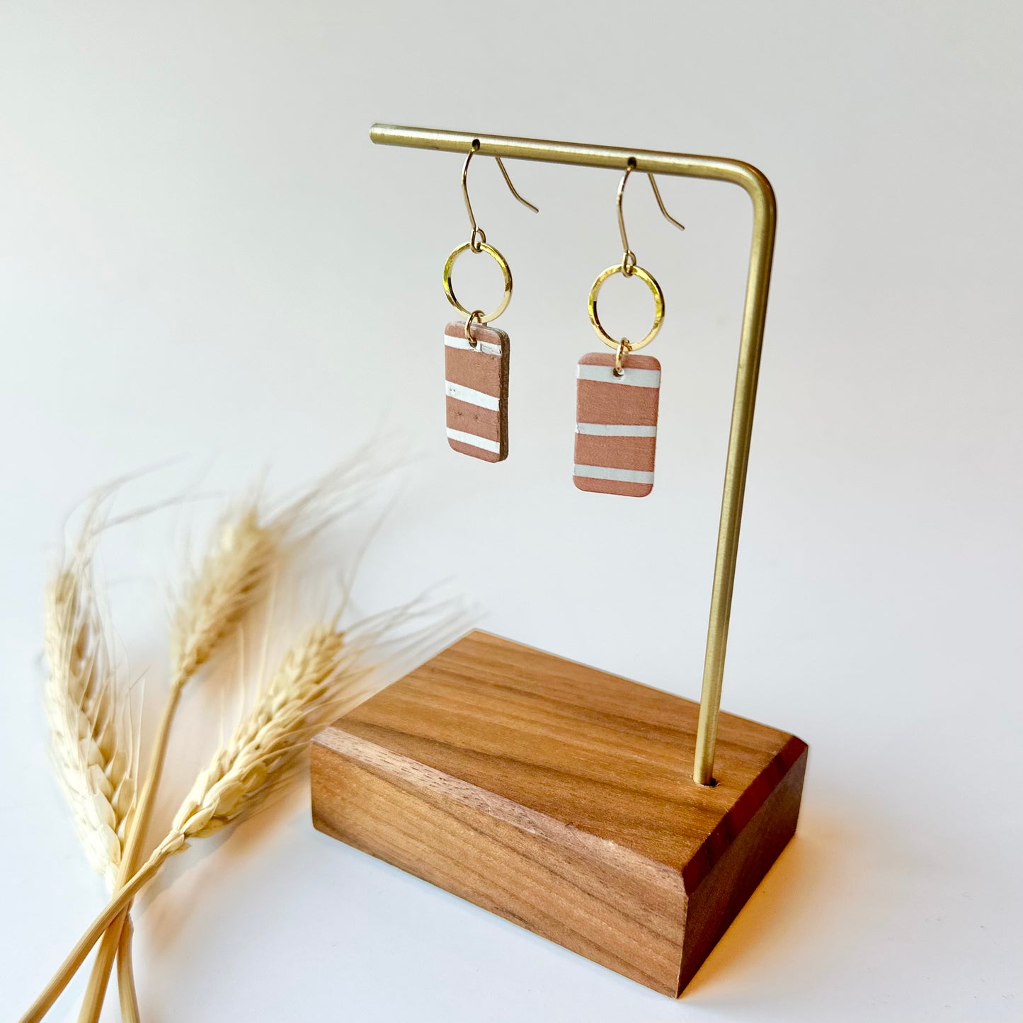 Terracotta Stripes Cork Leather + Hoop Earrings