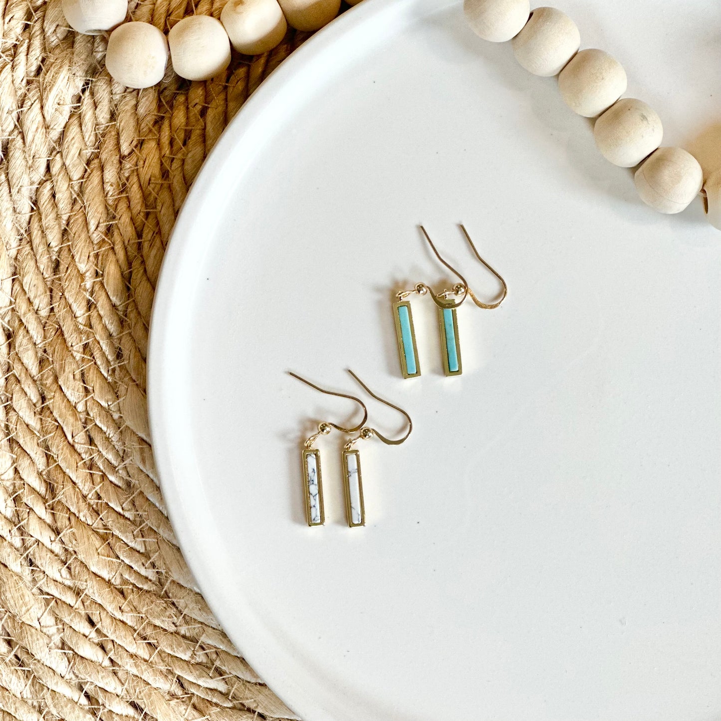 Gold Howlite Bar Earrings