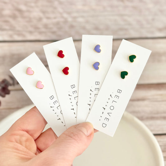 Enamel Heart Stud Earrings