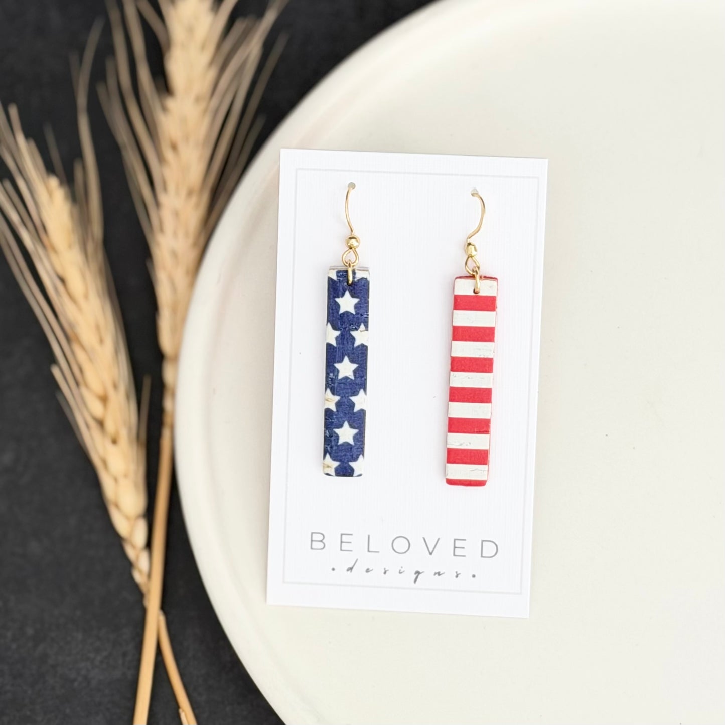 Cork Leather Bar Earrings | Stars + Stripes
