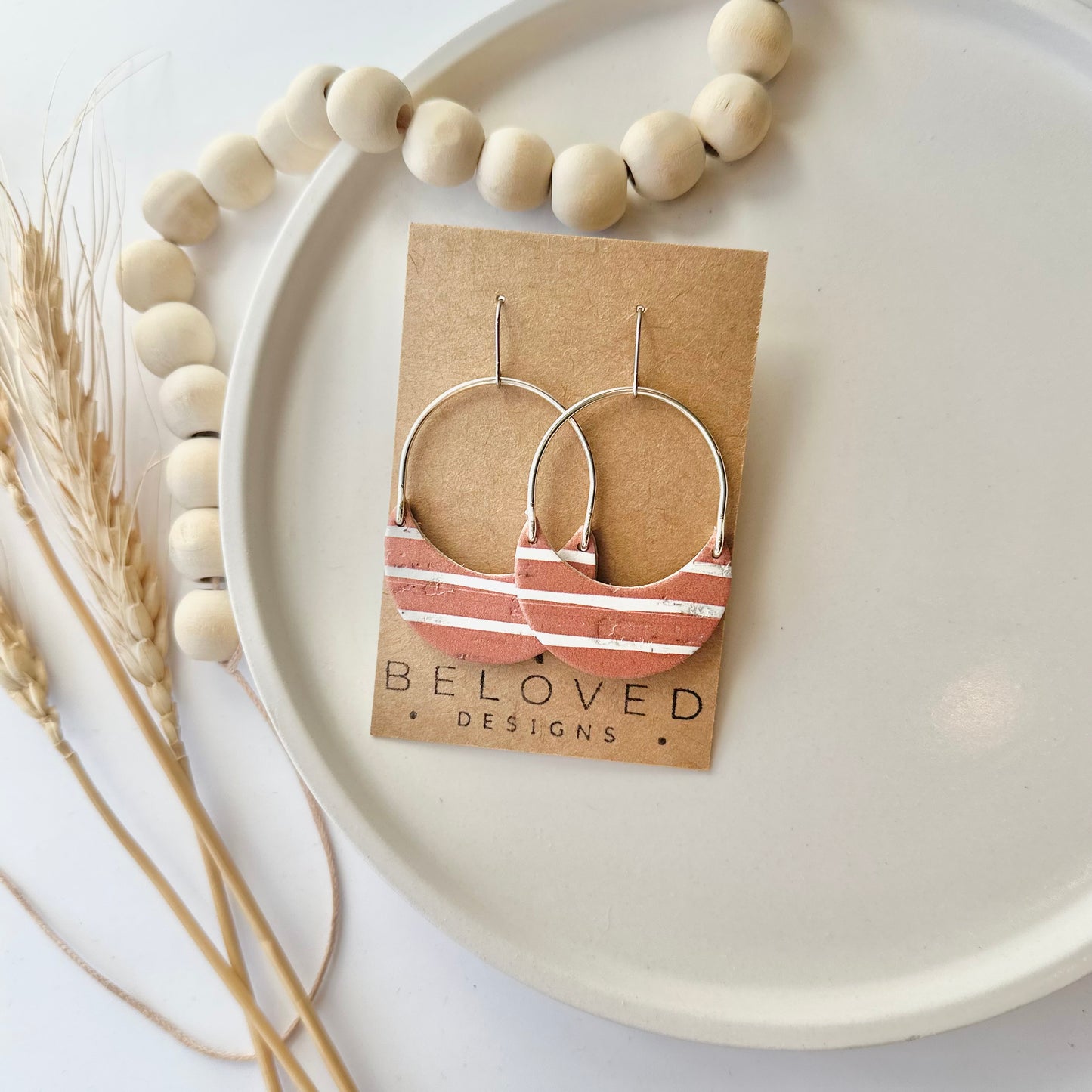 Terracotta Stripe Cork Leather + Arch Earrings