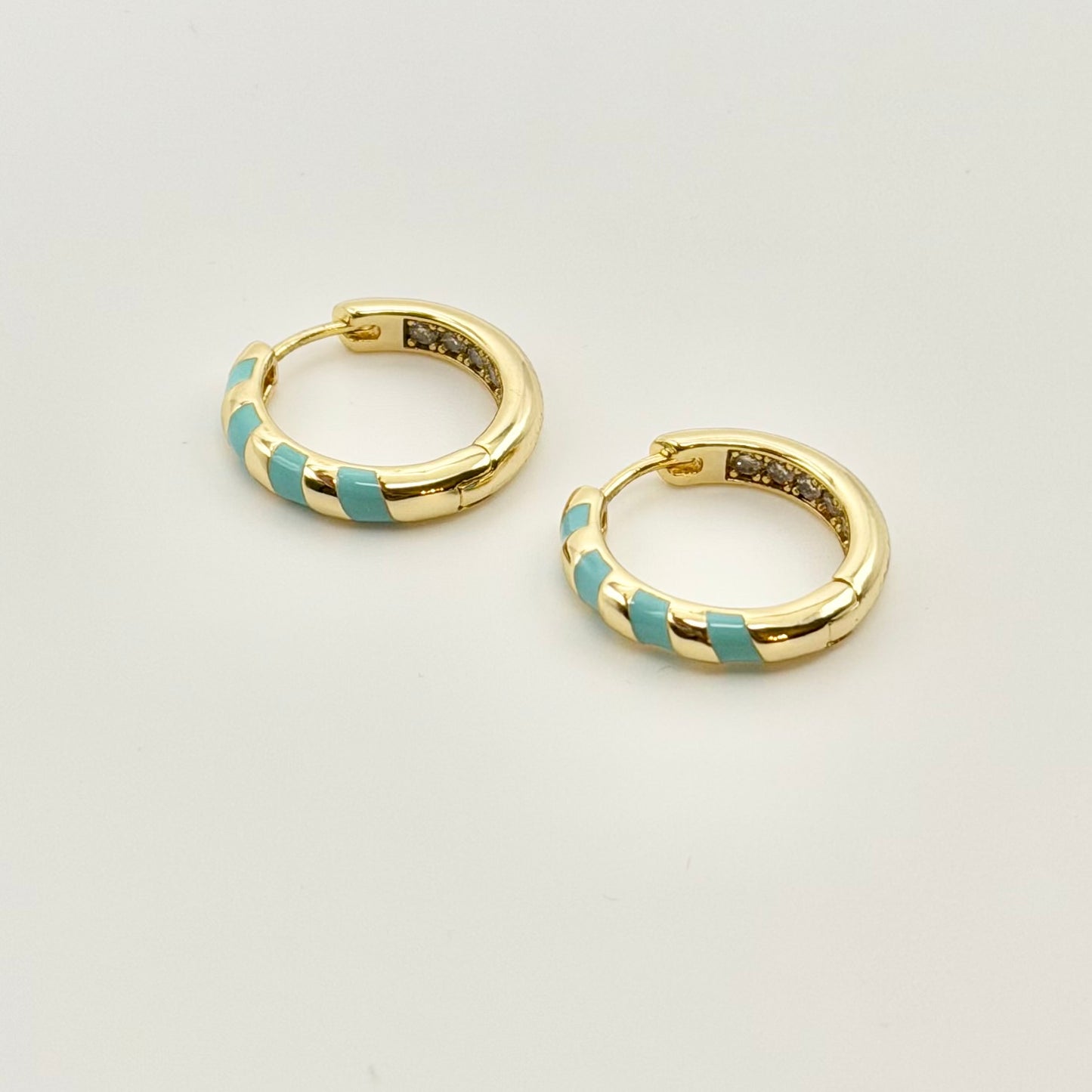 Turquoise Stripe Huggies | Gold