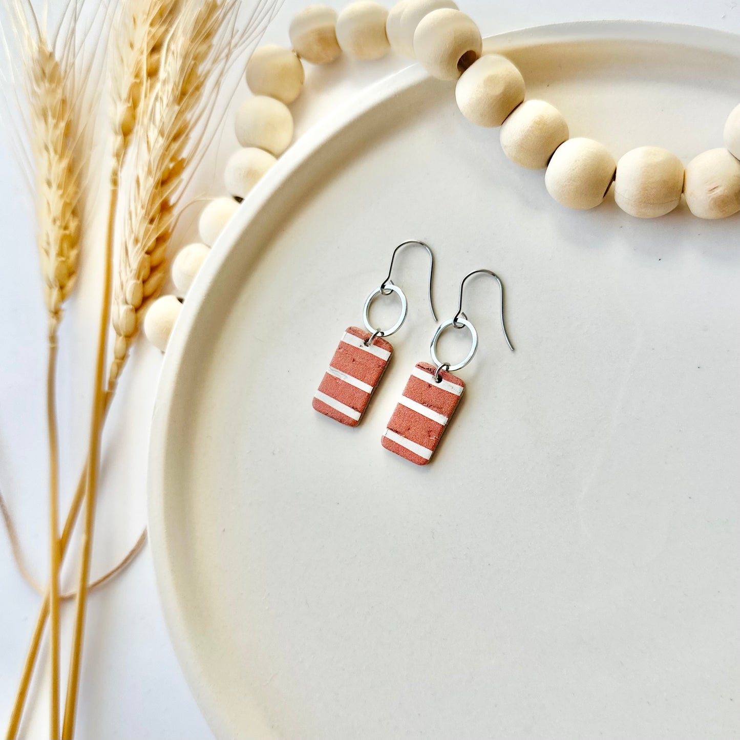 Terracotta Stripes Cork Leather + Hoop Earrings