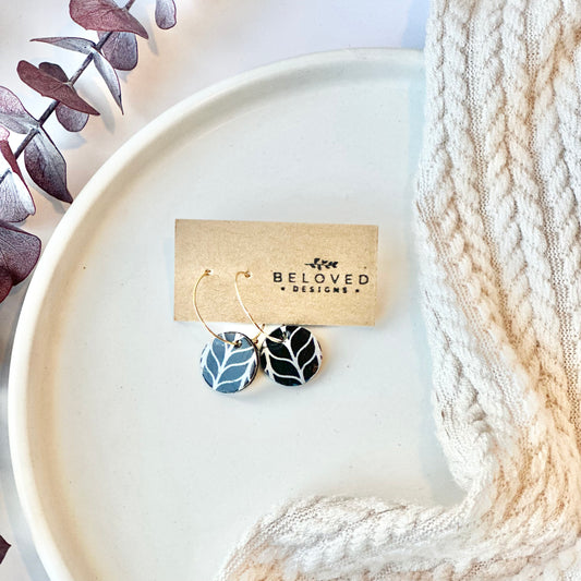 Black and White Chevron Cork Leather Circle + Hoop Earrings