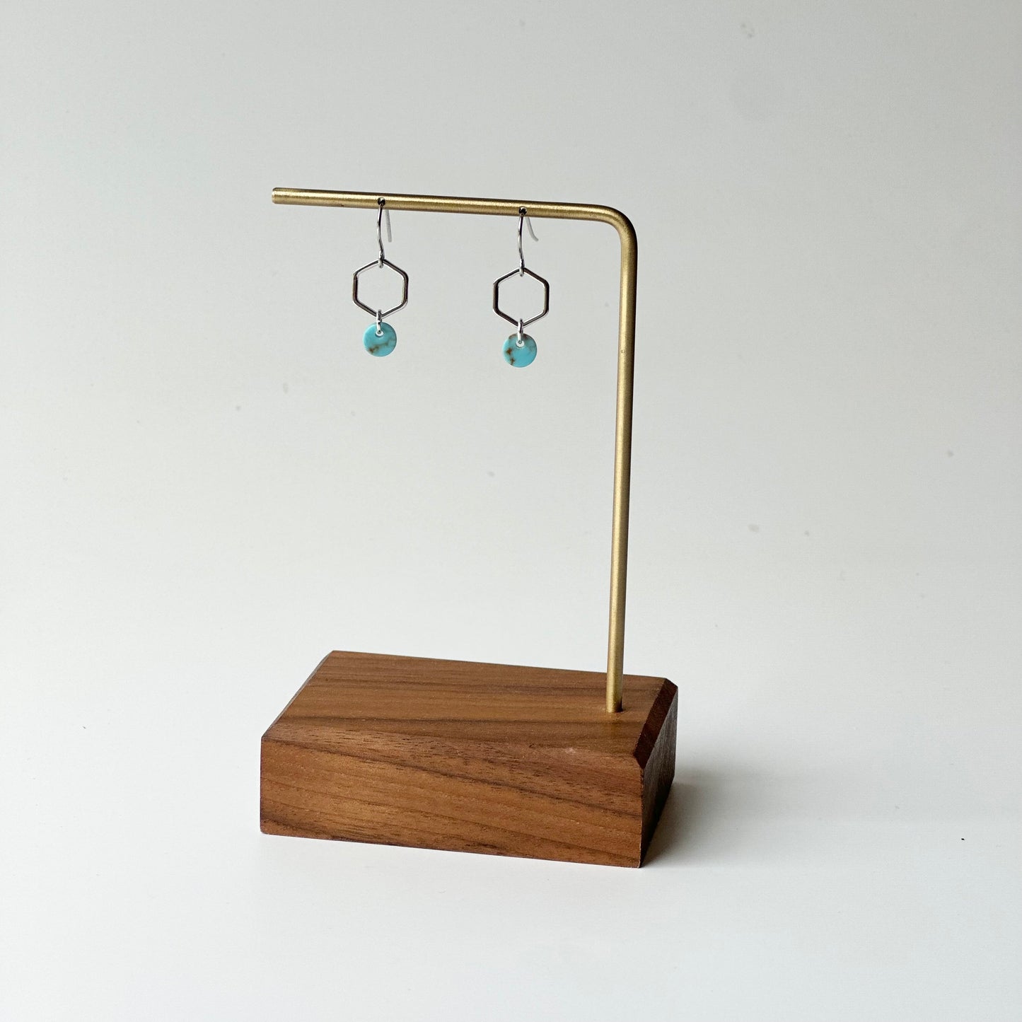 Petite Rhodium Hexagon + Howlite Earrings