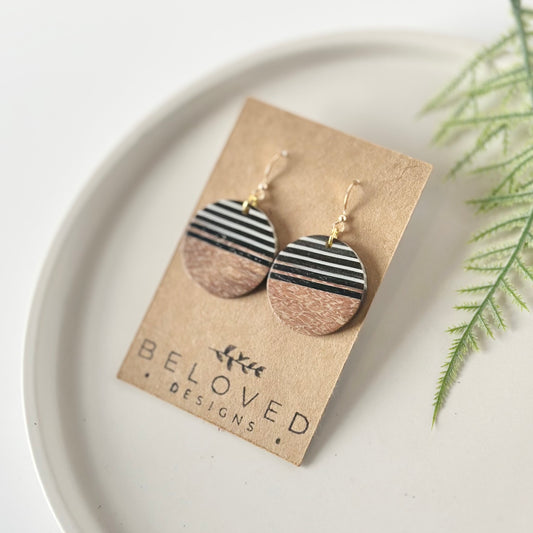 B + W Stripe Resin + Wood Earrings