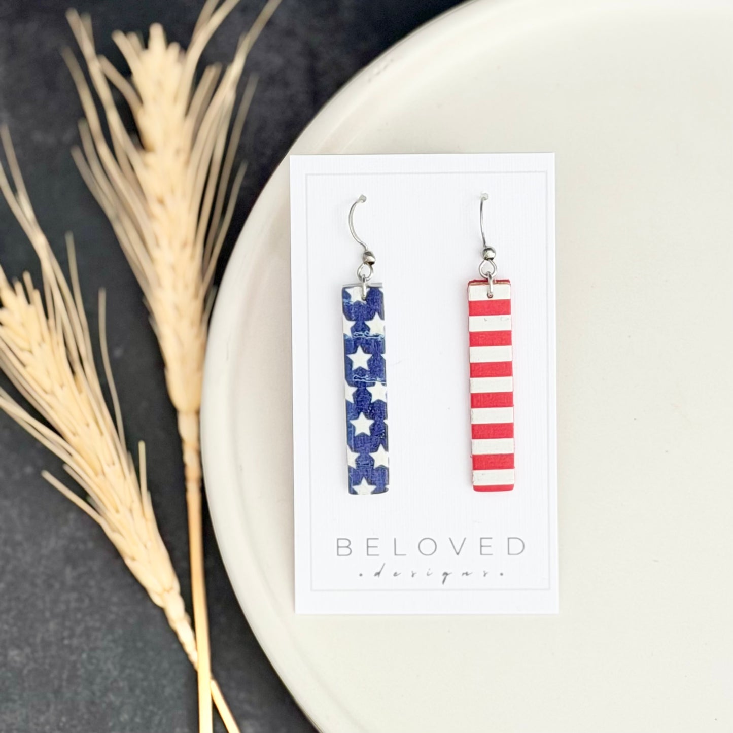 Cork Leather Bar Earrings | Stars + Stripes