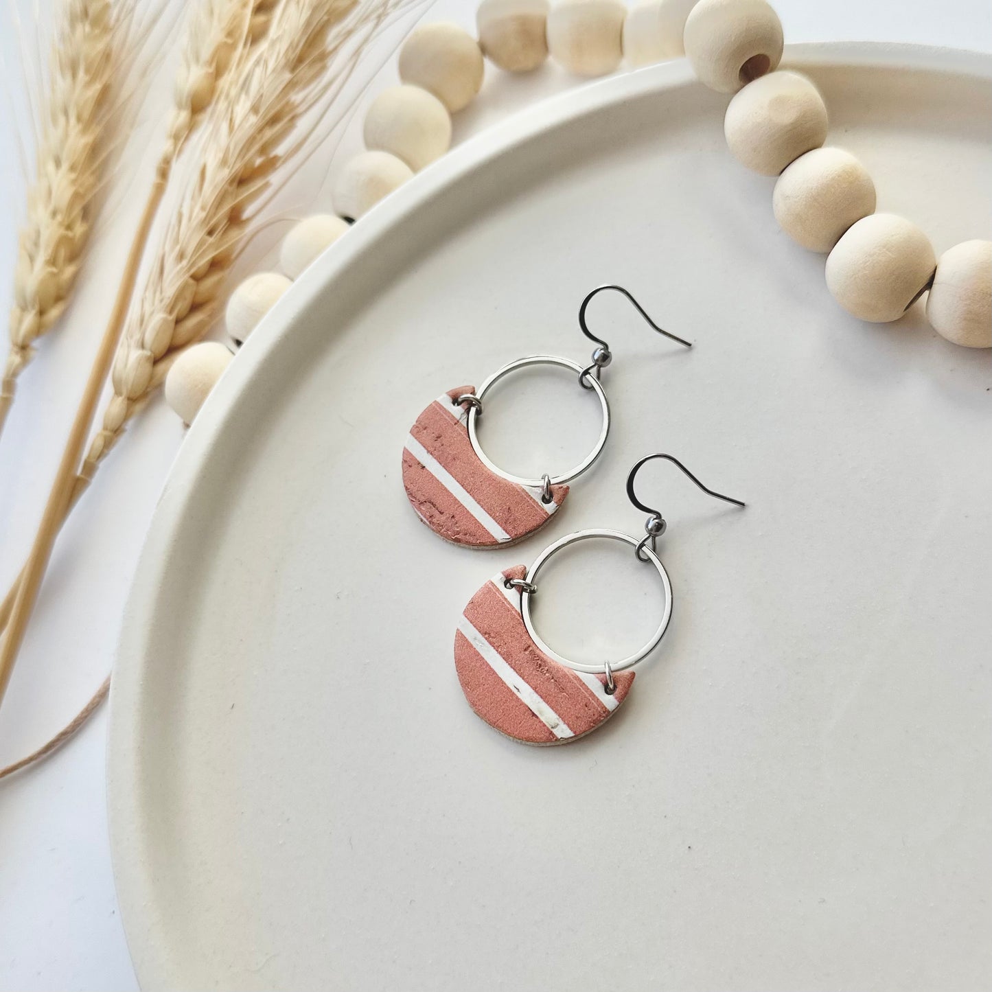 Terracotta Cork Leather Crescent + Hoop Earrings